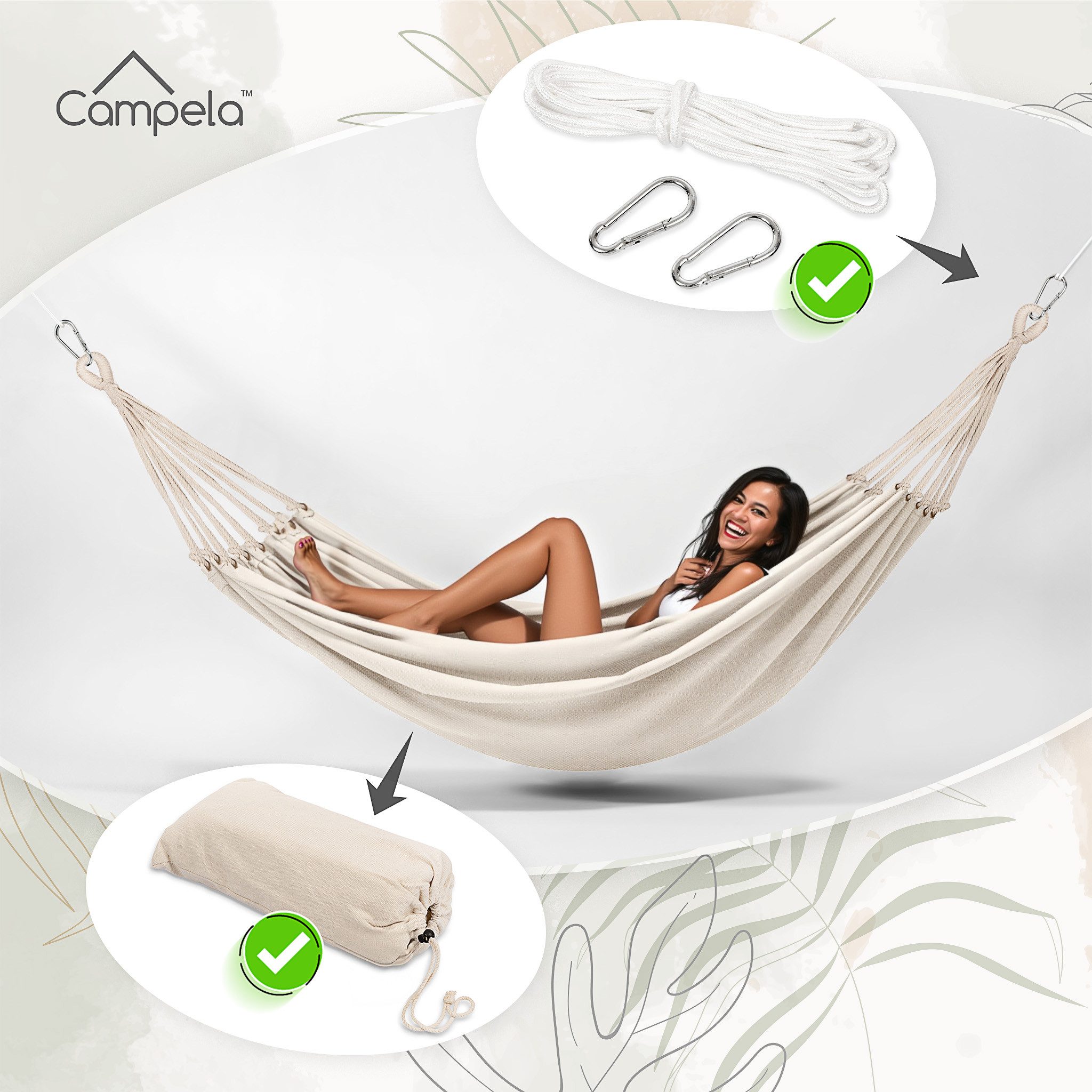 Campela Hängematte Gartenhängematte Boho – 2-Personen Komfort – Indoor Outdoor – Tragetas
