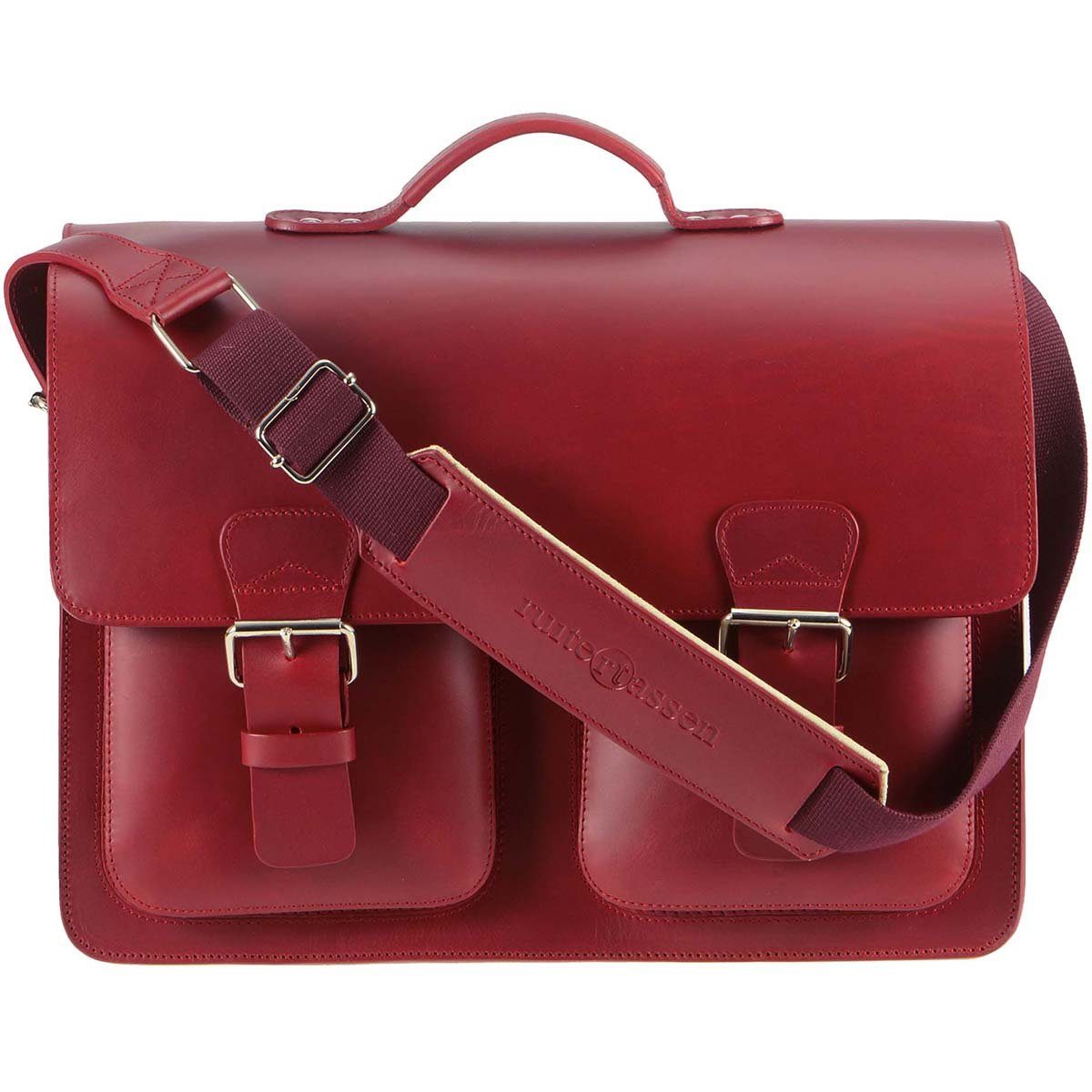 3 Notebookfach, 42 Classic cm Leder mit Adult, rot Lehrertasche Aktentasche rustikales Fächern, Ruitertassen