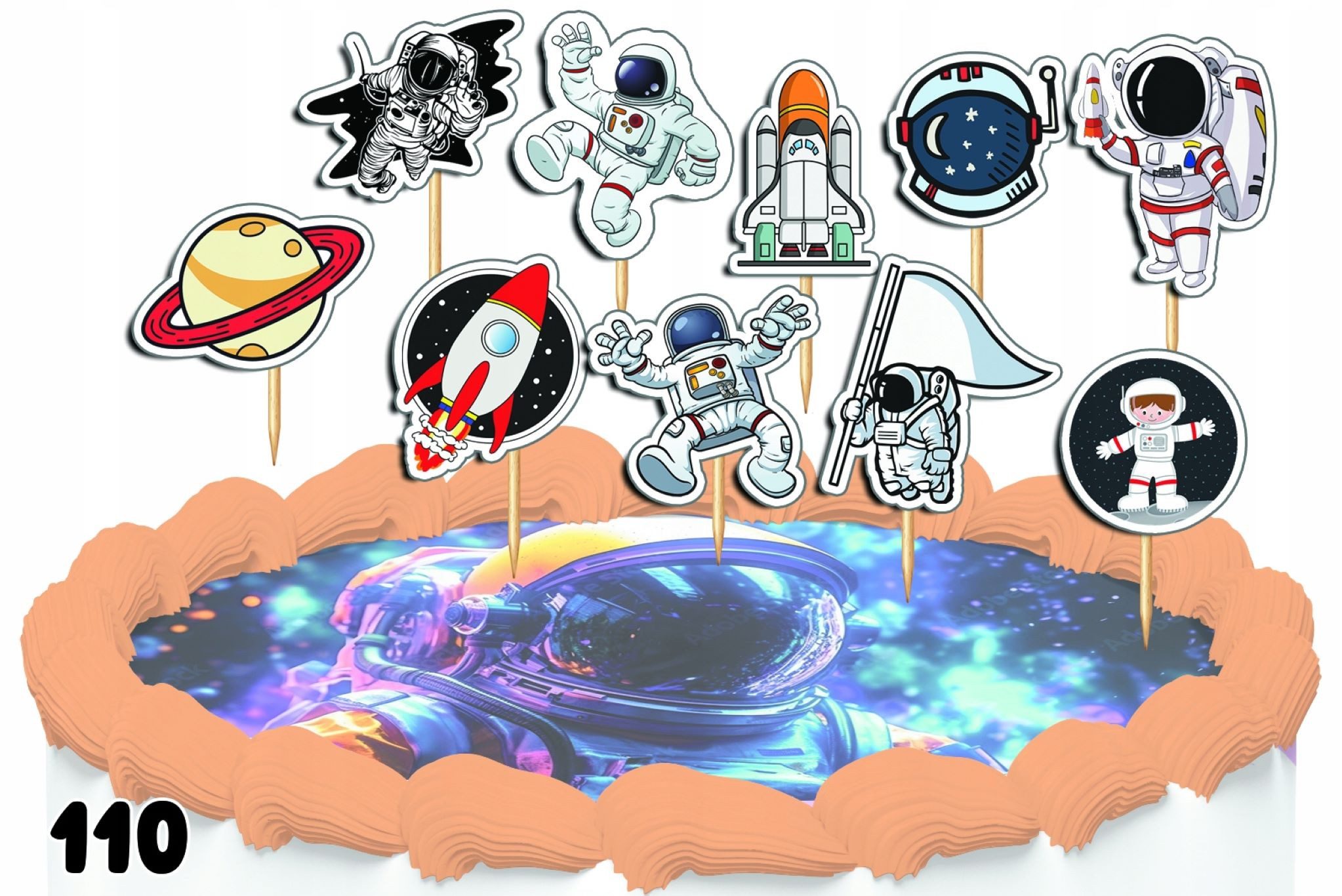 dodo, Topper 10x Astronaut Kosmos Torten Topper Set, Deko, Party, Einseitig, 9cm, Papier