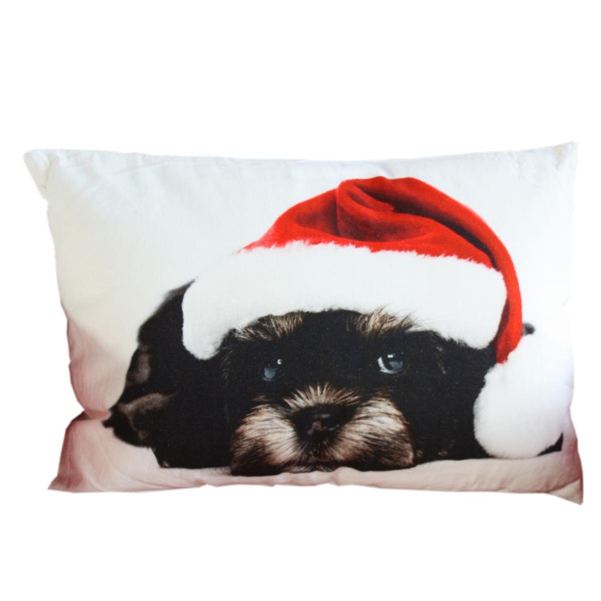Canvas Hund Bichon-Frisé mit Dekokissen ca. Mars More More & Mars Kissen & Weihnachtsmütze
