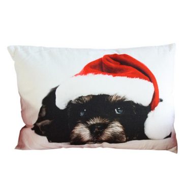 Mars & More Dekokissen Mars & More Canvas Kissen Bichon-Frisé Hund mit Weihnachtsmütze ca.