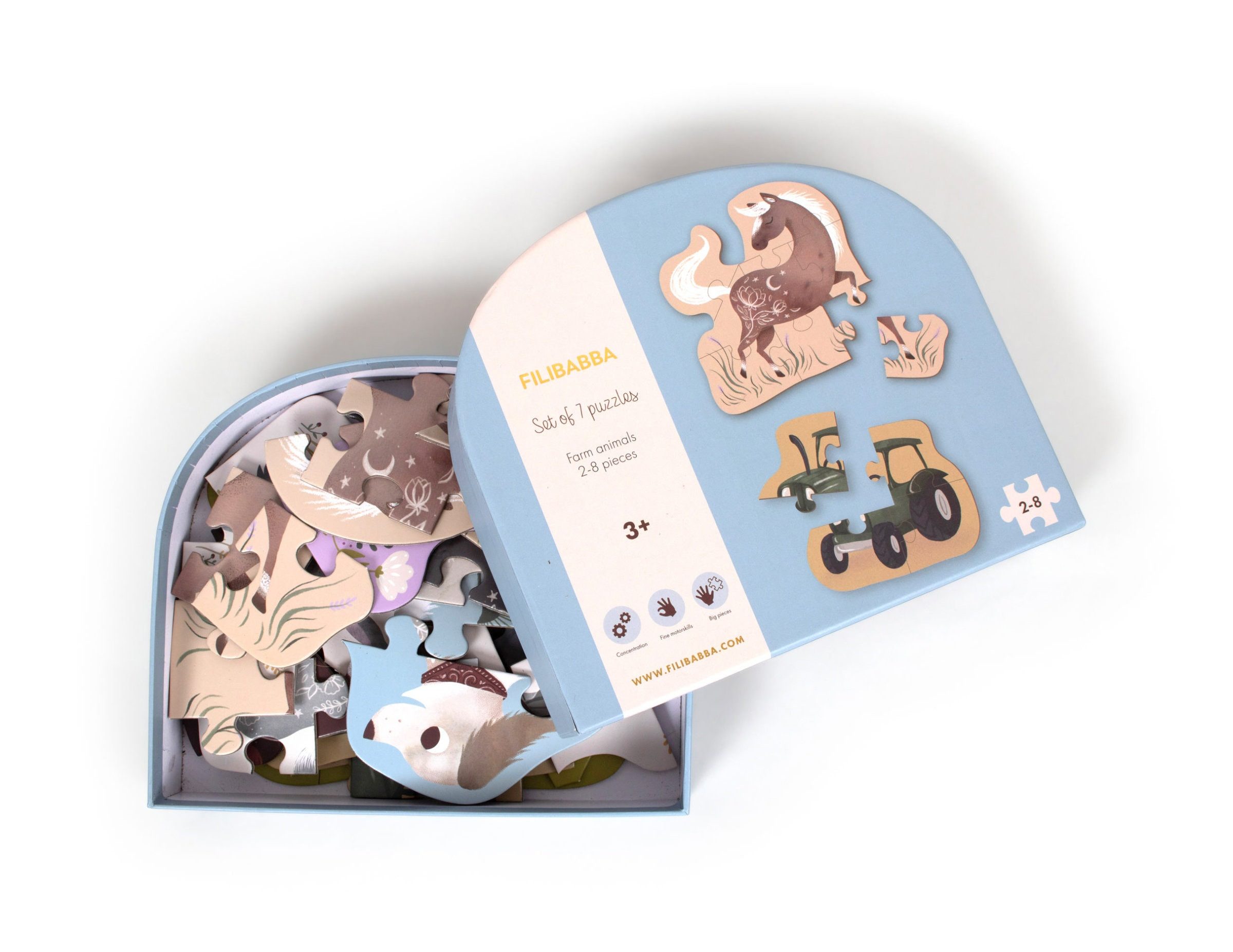 FILIBABBA Puzzle Set mit 7 Puzzles, 2 Puzzleteile, Hochwertiges Puzzle, Förderung Feinmotorik oder Problemlösung