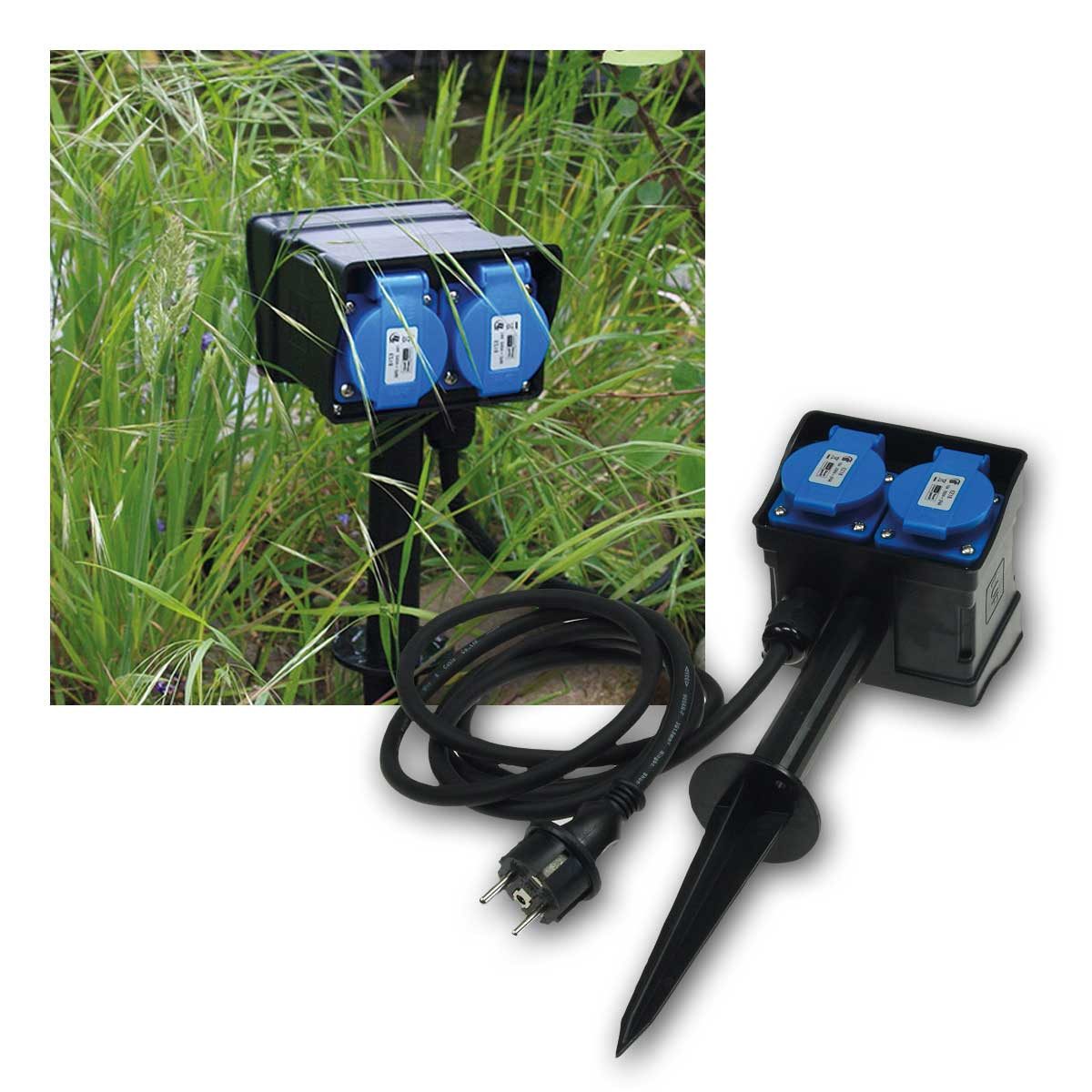 ChiliTec Gartensteckdose Gartensteckdose, 4-fach mit Erdspieß 250V/16A IP44