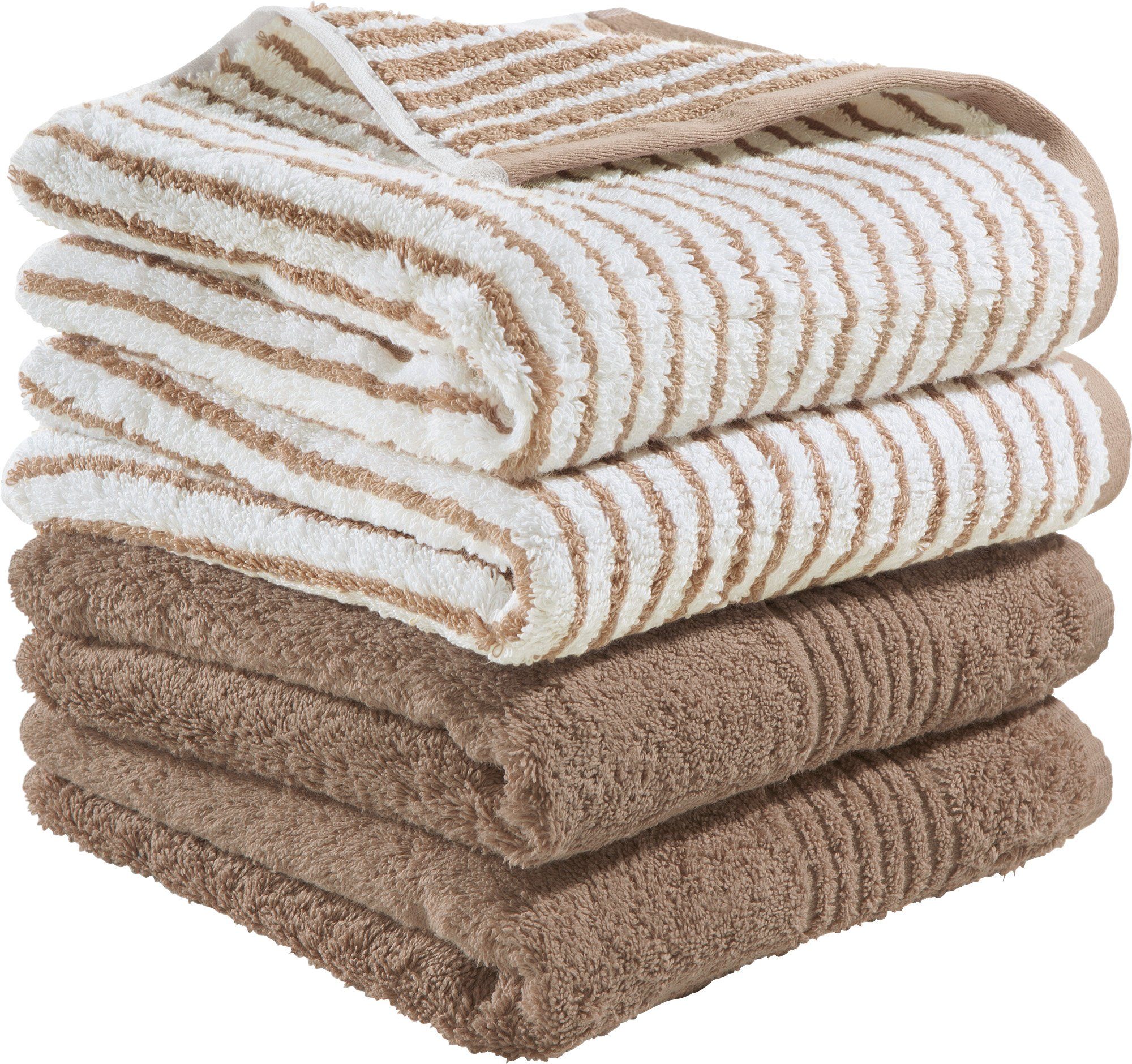 Erwin Müller Handtuch Handtuch "Konstanz" 4er-Set Uni/Streifen, Frottier, Walk-Frottier Streifen