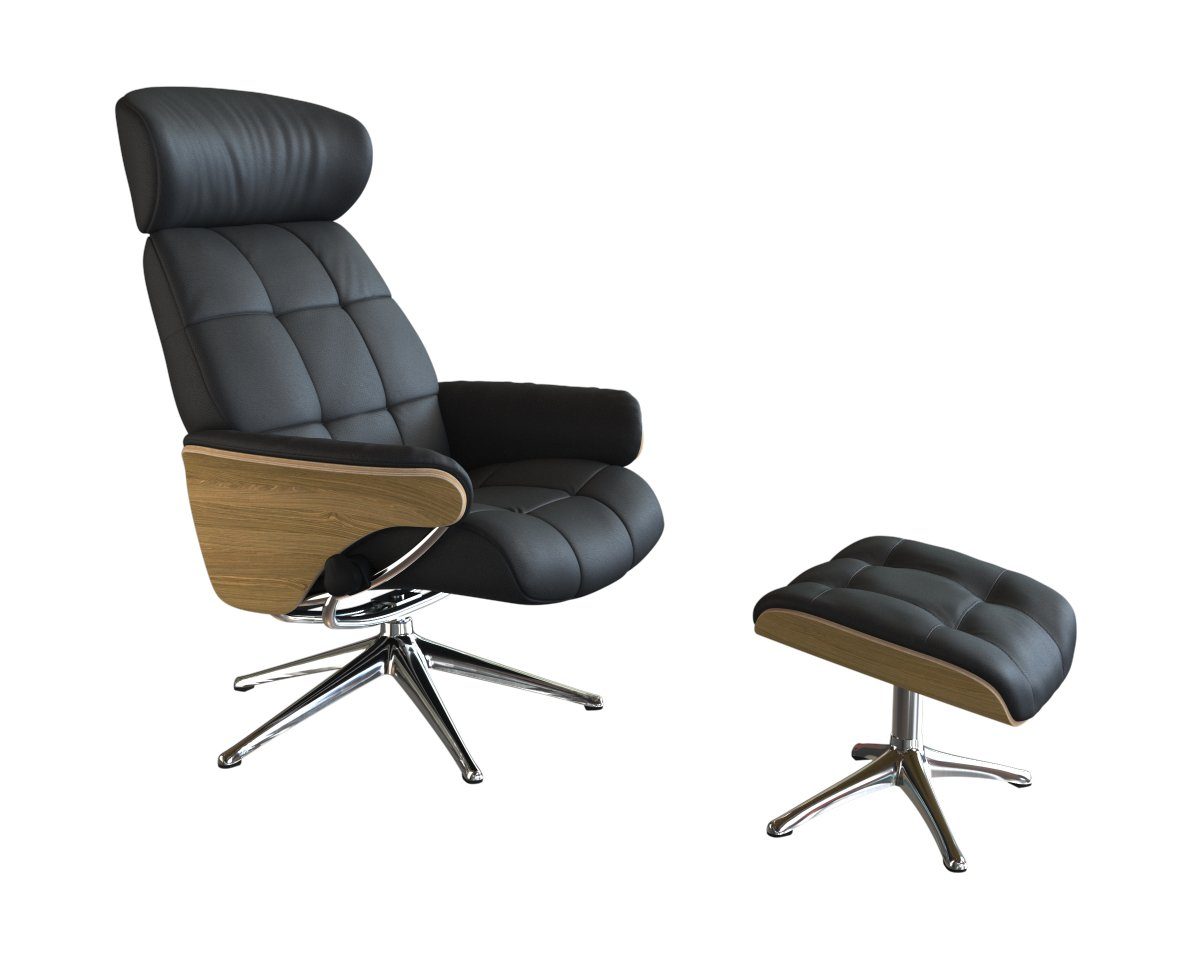 FLEXLUX Relaxsessel Skagen, Funktionssessel Premium-Komfort, Armlehnen, Drehbar, Verstellbare Rücken- und Kopfstütze, Aluminiumfuß, Holzoptik-Gestell
