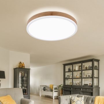 Globo LED Deckenleuchte, LED-Leuchtmittel fest verbaut, Warmweiß, LED Deckenlampe Wohnzimmerleuchte Metall Holzoptik MDF warmweiß D 45cm