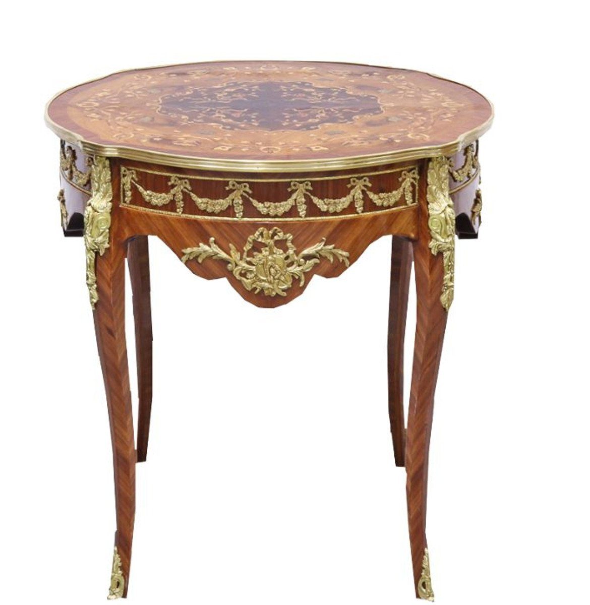 Barock cm Intarsien Beistelltisch - Beistelltisch Antik Möbel XVI / Tisch 76 Mahagoni x Gold H78 - Stil Padrino Casa Ludwig
