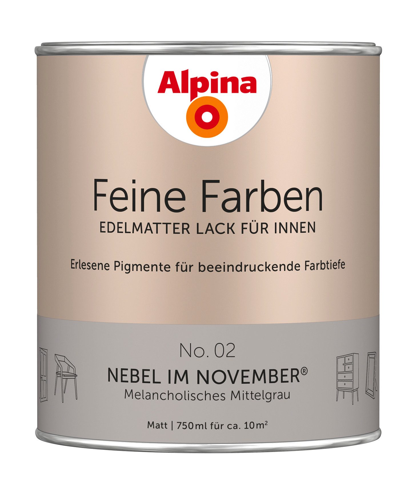 Alpina Lack Alpina Feine Farben Lack edelmatt 750ml - Farbfamilie Grau