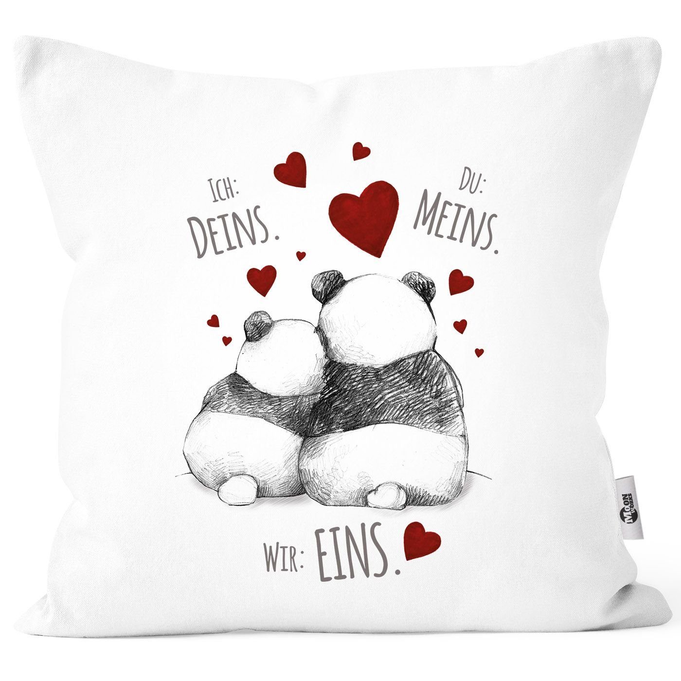 MoonWorks Dekokissen Kissenbezug Kissenhülle Panda Motiv Spruch Ich Deins Du Meins Wir Eins Liebes-Geschenk Partner Liebesbeweis Moonworks®