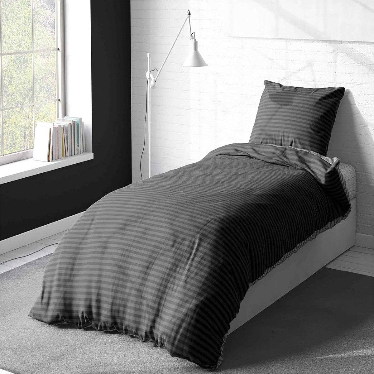 Visaggio Bettwäsche Baumwolle 135x200, 155x200, 155x220, 200x200, 200x220 oder 240x220, Renforcé, 2 teilig, Stripe Wendebettwäsche Streifen, mit Reißverschluss
