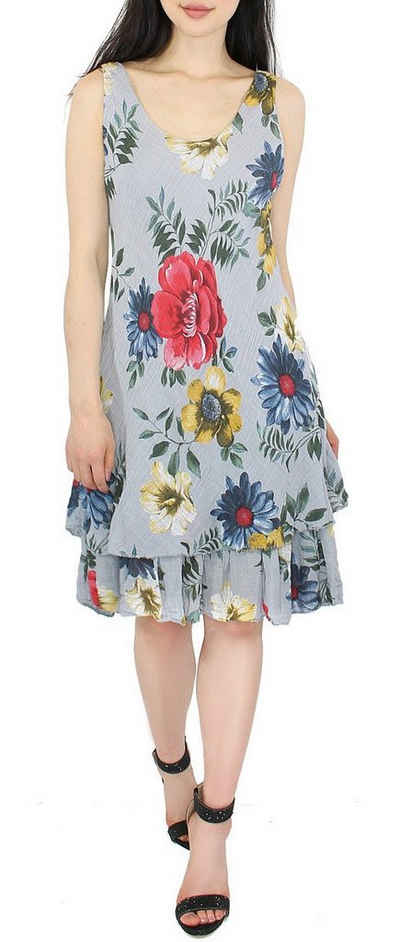 dy_mode Sommerkleid Damen Blumen Print Strand Kleid Knielang Sommerkleid Blumenkleid