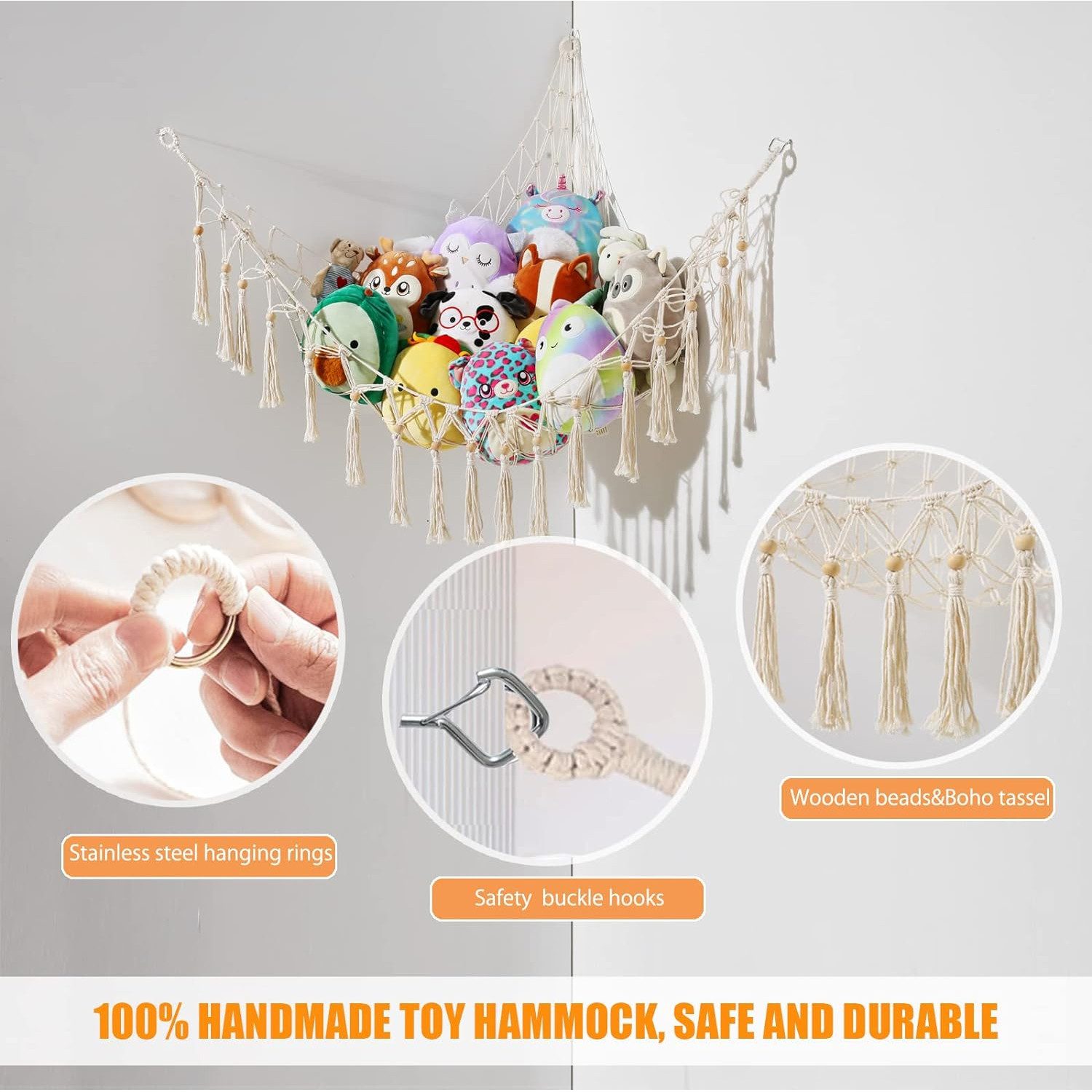 NUODWELL Toy Chest Storage Net Hanging Toy Organizer Stuffed Animal Hammock, for Stuffed Animals Teddy Bear Corner Toy Bedroom Children's Room