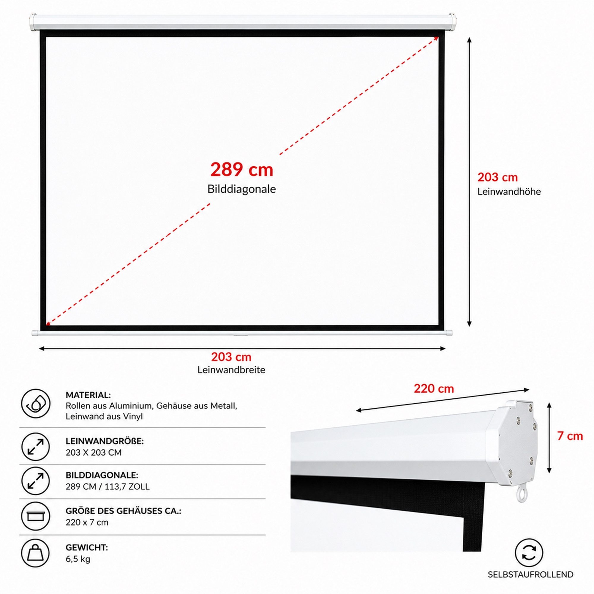 Mucola 110" Projektionsleinwand 203CM Beamerleinwand Rolloleinwand Heimkino Motorleinwand (3-Schicht Gewebetuch)