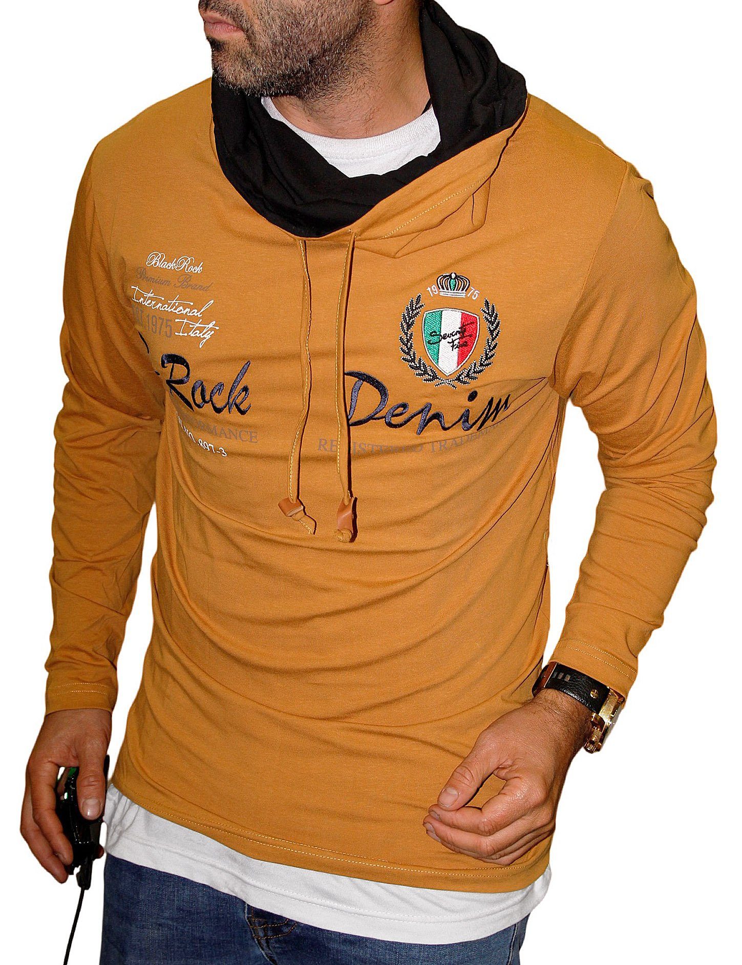 BLACKROCK Langarmshirt Herren Henleyshirt Longsleeve mit Kapuzenkragen Swea günstig online kaufen