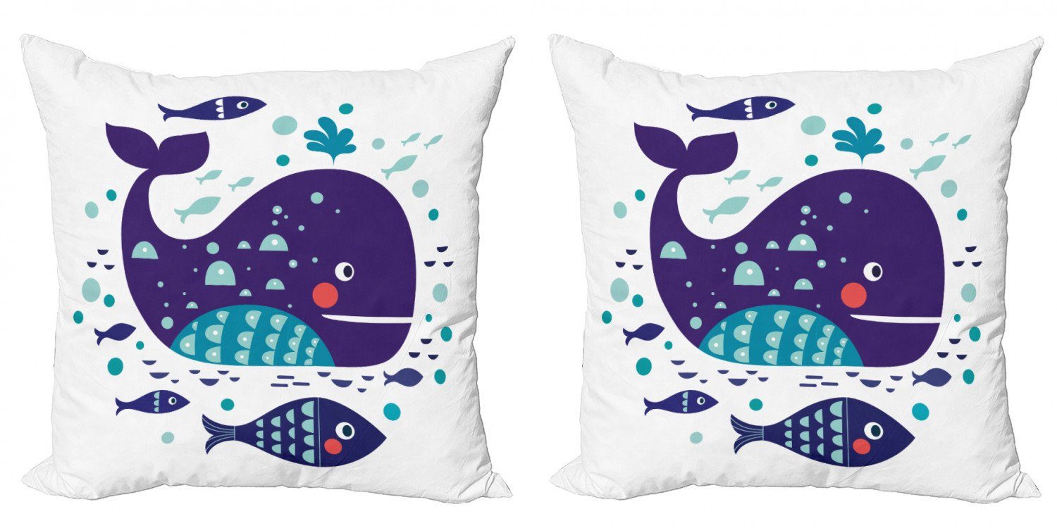 (2 Ozean Modern Stück), Doppelseitiger Accent Wal Cartoon Abakuhaus Big Fish Kissenbezüge Digitaldruck,