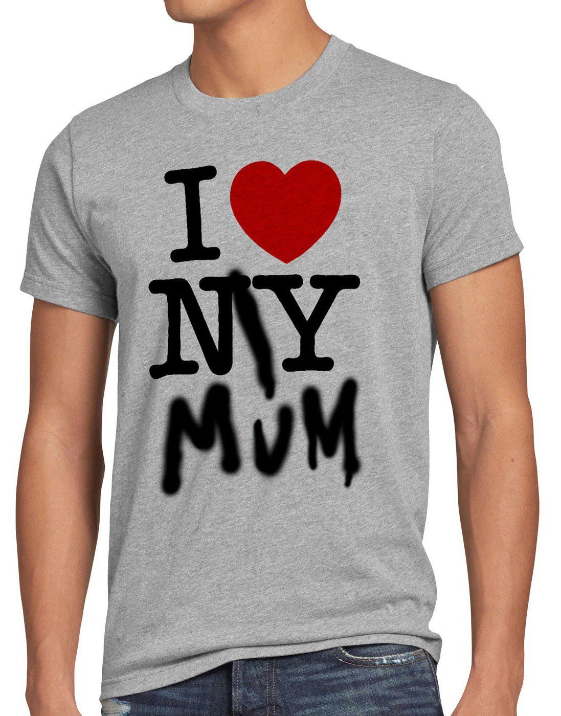 style3 Print-Shirt Herren T-Shirt I Love My Mum new york amerika ny muttertag usa herz grau meliert