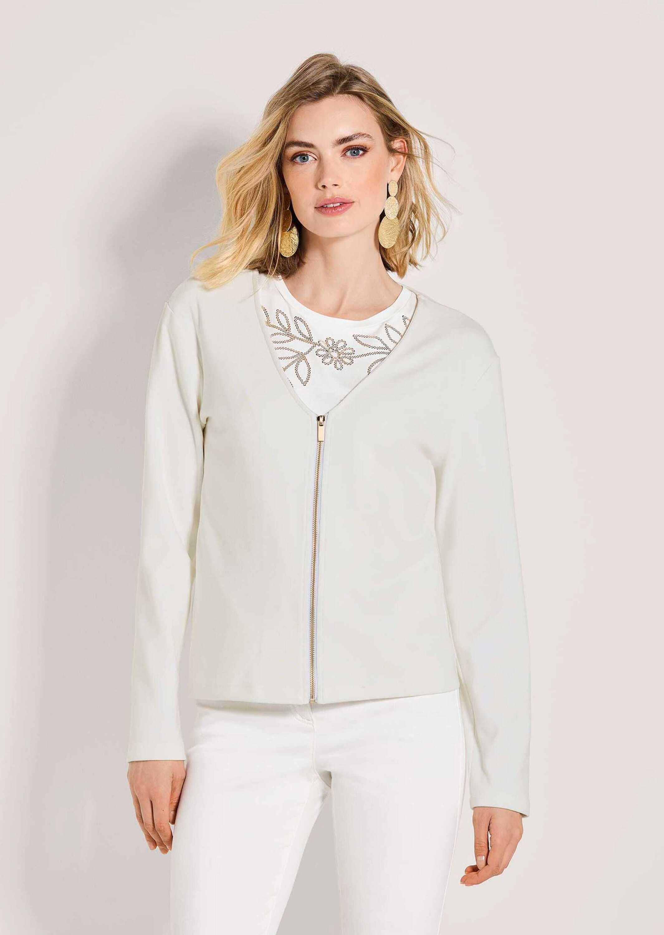 MADELEINE Langarmshirt Elegante Viskosejacke mit Reißverschluss Sportlich-eleganter Blazer mit tiefem V-Ausschnitt, ungefüttert