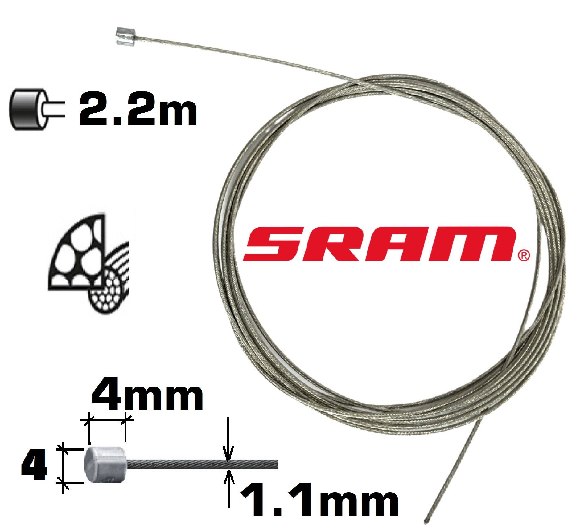 SRAM Fahrradkurbel Sram Pitstop 1.1mm x 2.2m Lang Schaltzug Schaltungsinnenzug