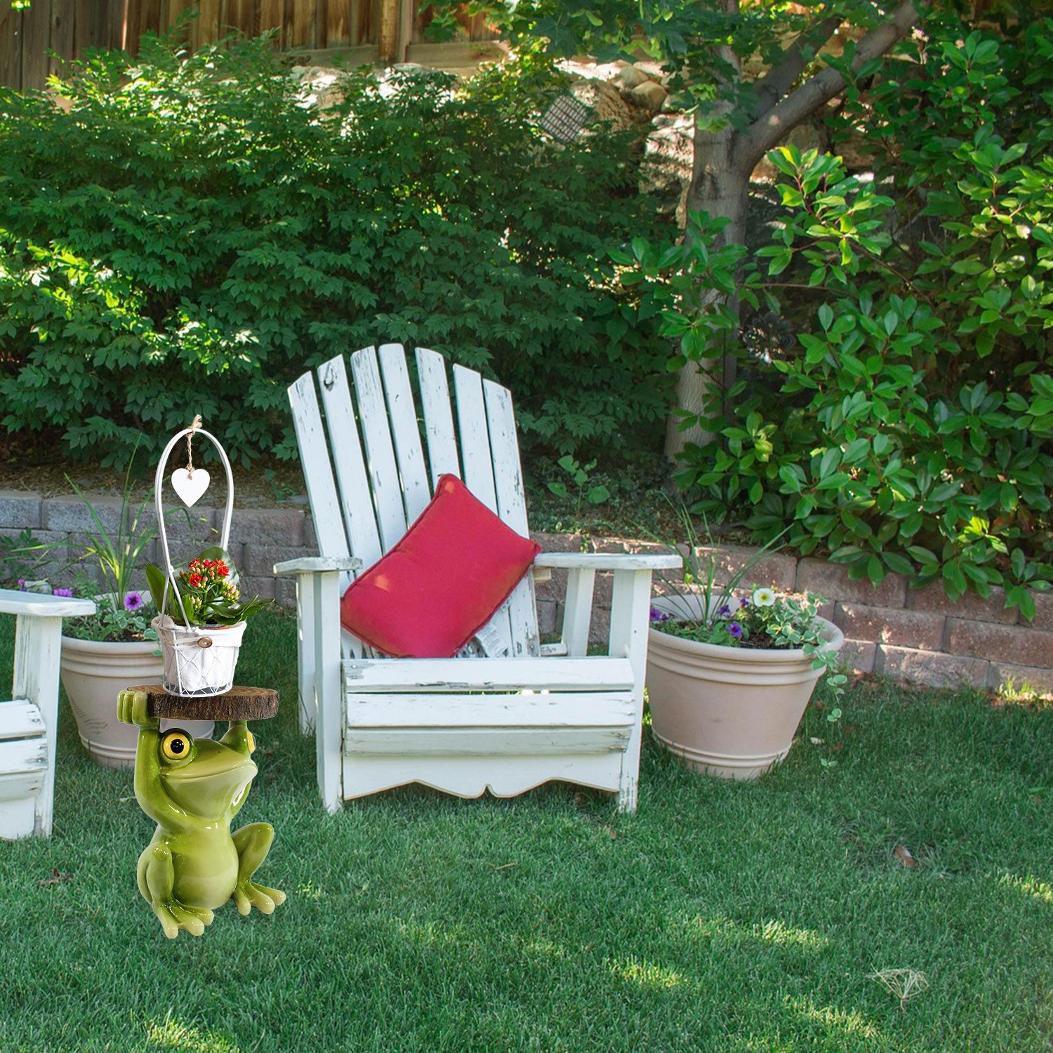 Fachhandel Plus Beistelltisch Frosch Tisch Froschdeko Beistelltisch für Pflanzen für In- und Outdoor, sorgfältig handbemalt, mit viel Liebe zum Detail gefertigt