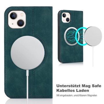 Numerva Handytasche Magsafe Handytasche für Apple iPhone 13, Schutzhüllle Klapphülle mit Magsafering Kartenfächer und Standfunktion