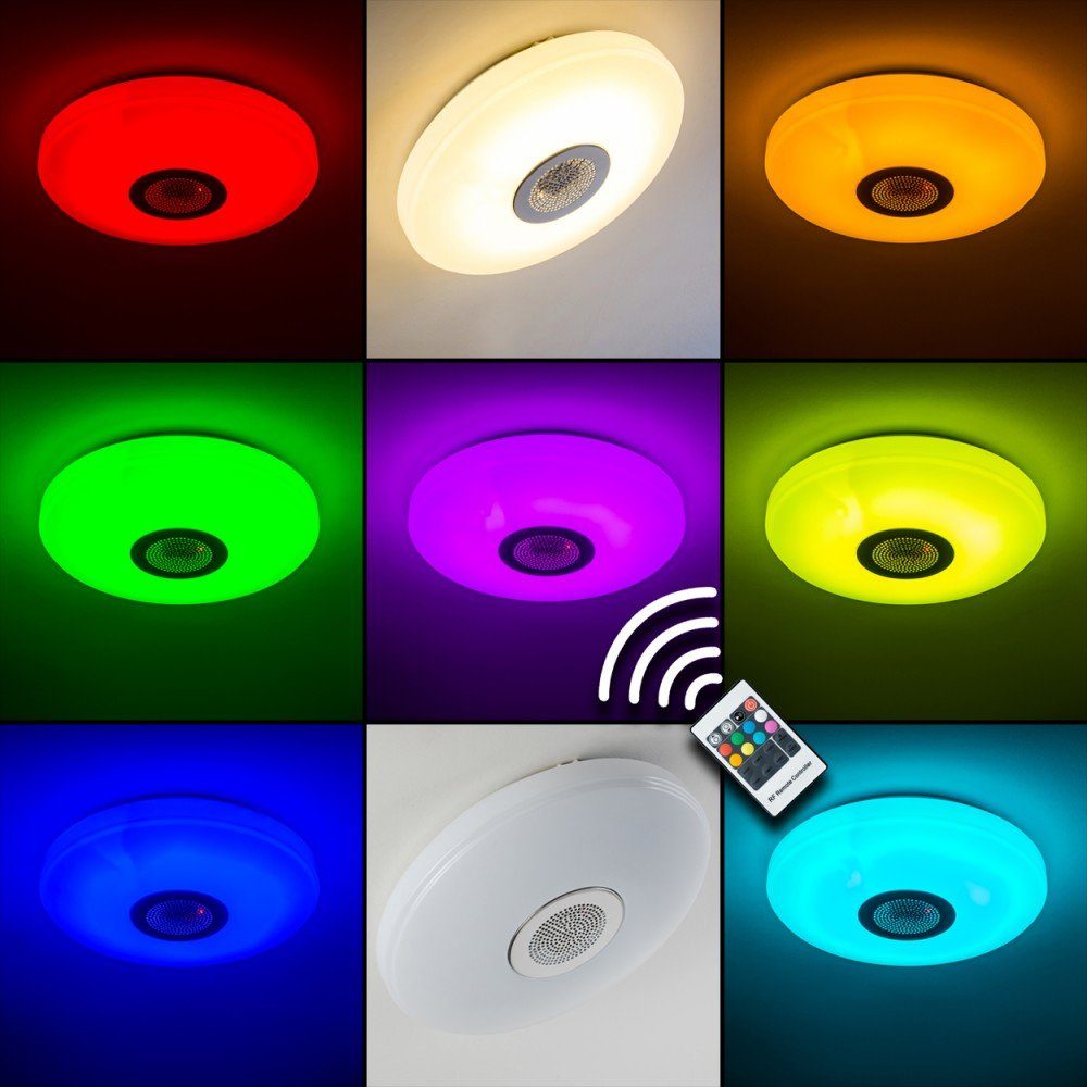 hofstein aus Lautsprecher, Kelvin, Farbwechsler, Bluetooth Deckenleuchte LED LED, »Frigule« dimmbar Deckenleuchte in Fernbedienung 3000 Weiß, über Metall/Kunststoff
