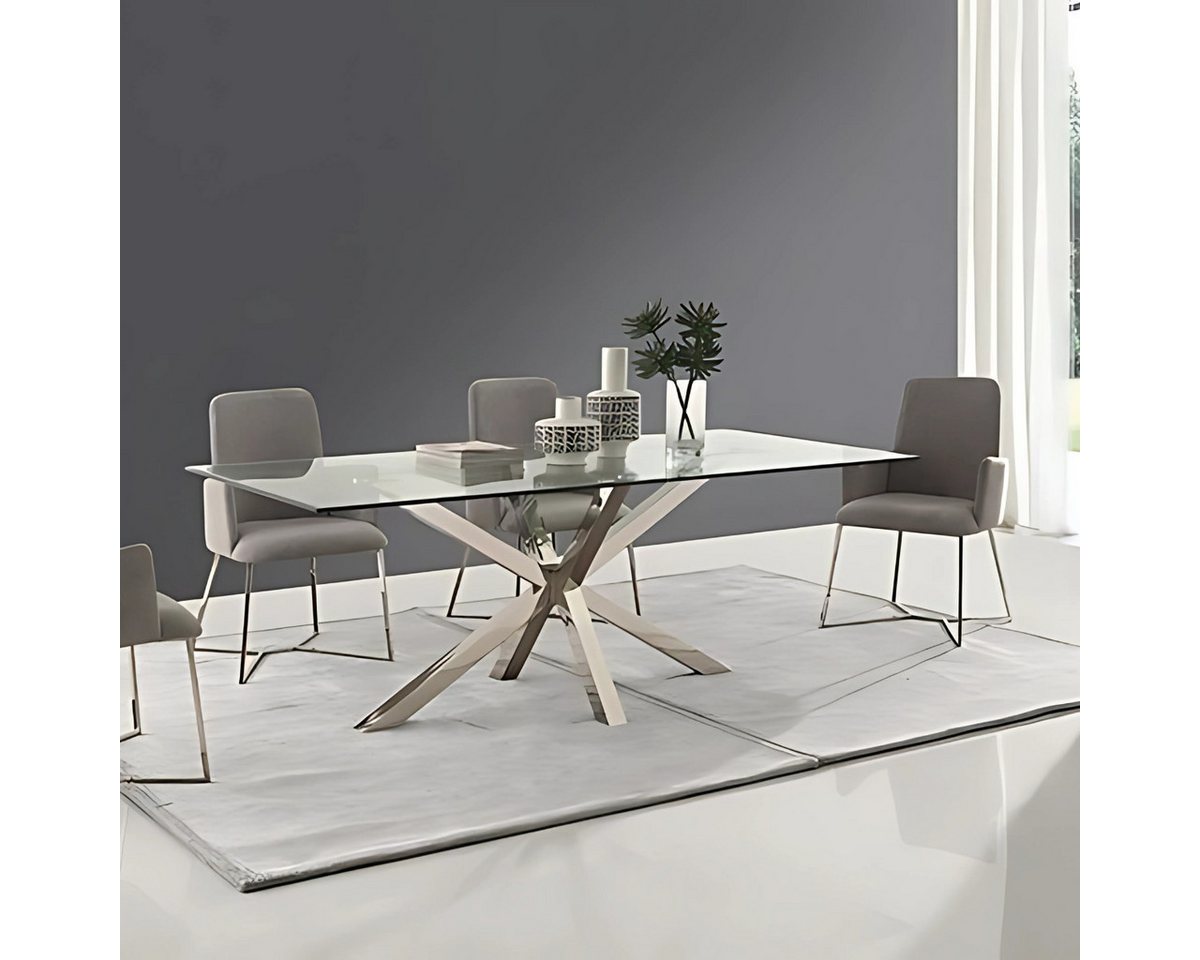 alesvelt Esstisch Terni transparent Glasplatte Edelstahlbeine im edlen Design 200 cm (1-Tisch), 200 x 100 x 76 cm