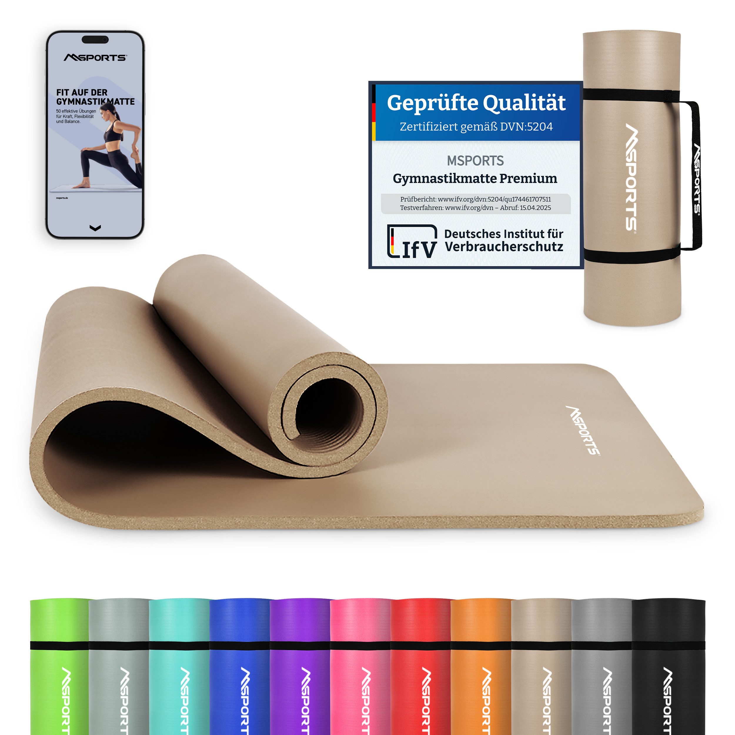 MSports® Gymnastikmatte Yogamatte inkl. Tragegurt + Poster + Workout App
