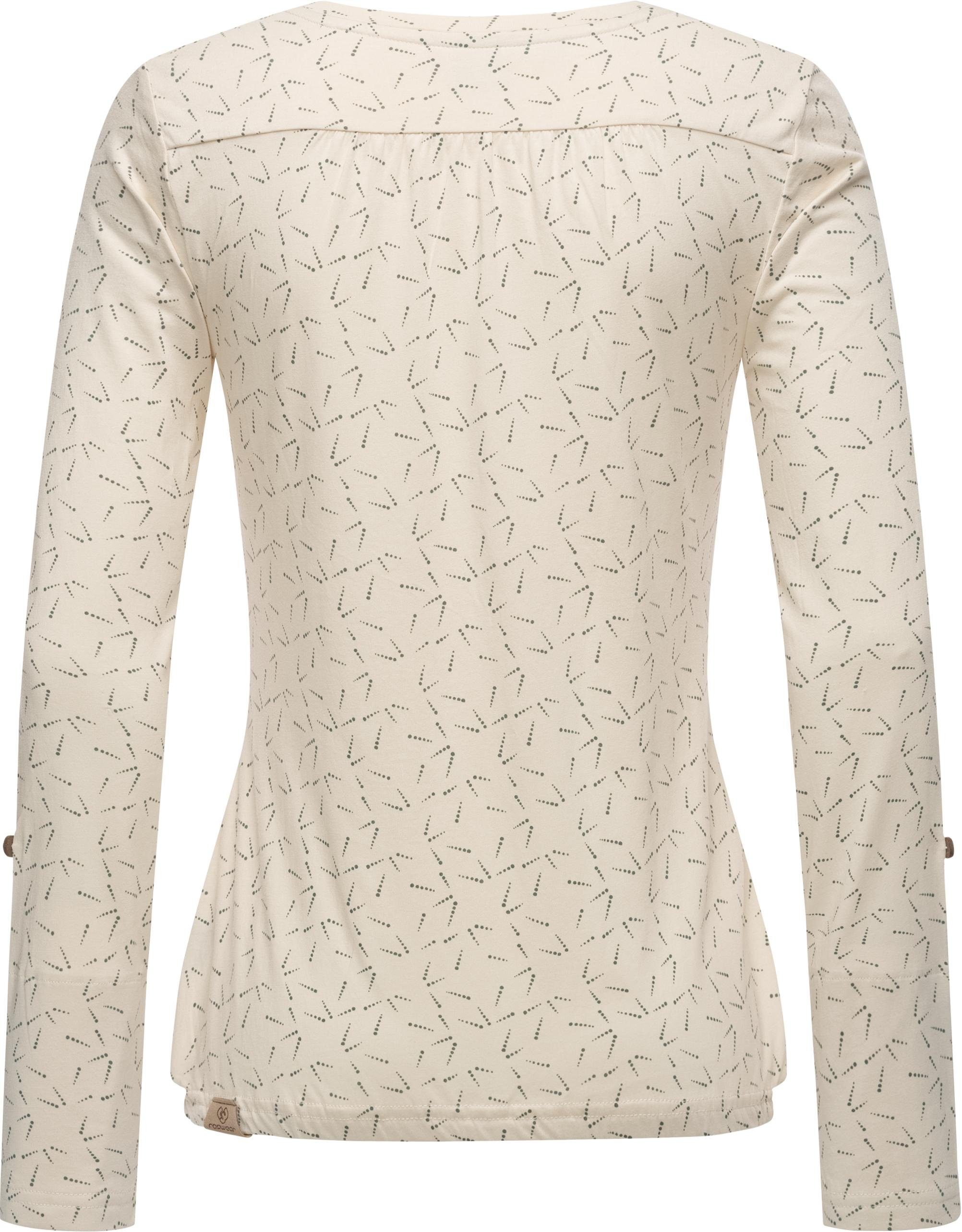 Ragwear Langarmshirt Dots Pinchi Knöpfen Longsleeve Stylisches mit Damen beige