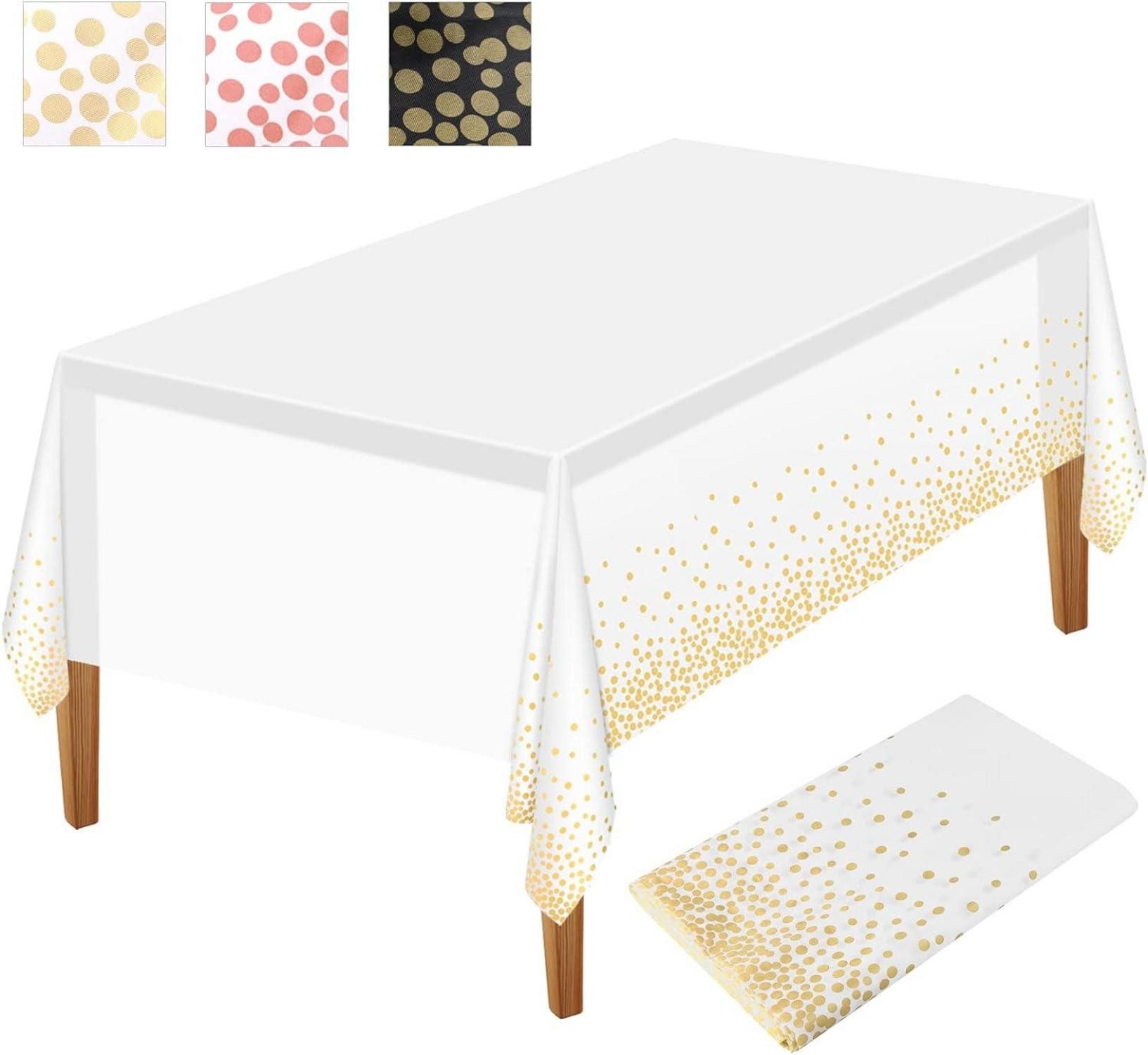 Tischdecke Party Tischdecke weiß goldene Punkte 137x274cm Einweg rechteckig
