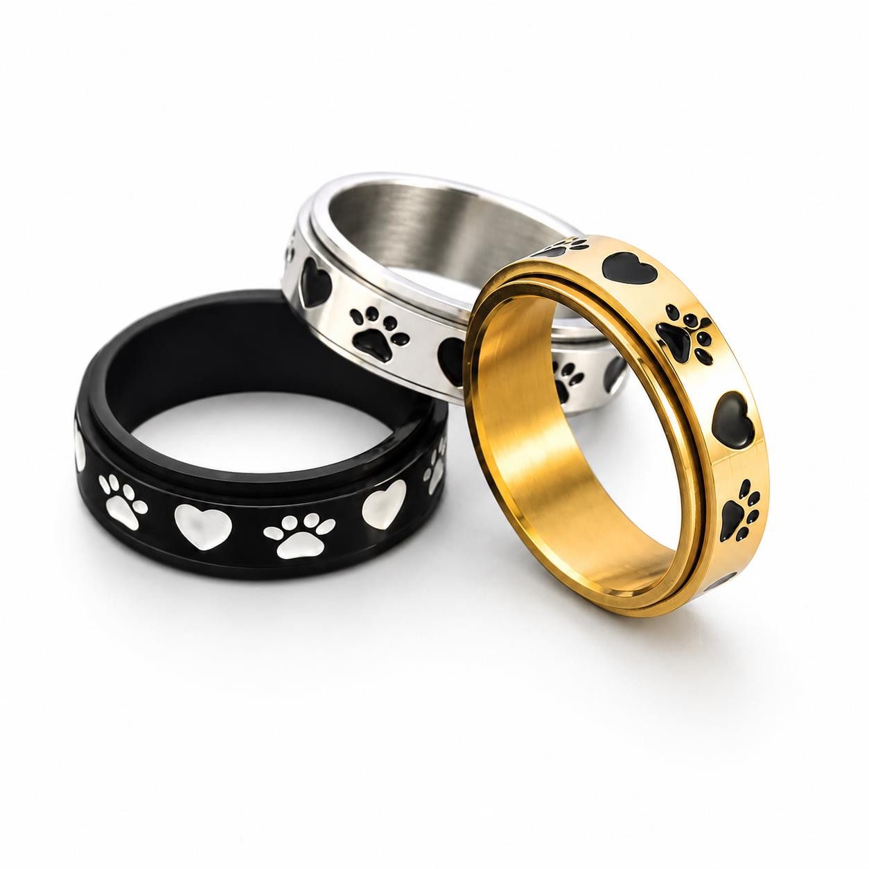 Eyecatcher Fingerring Anti Stress Fidget Ring Pfoten Herz Anxiety Ring