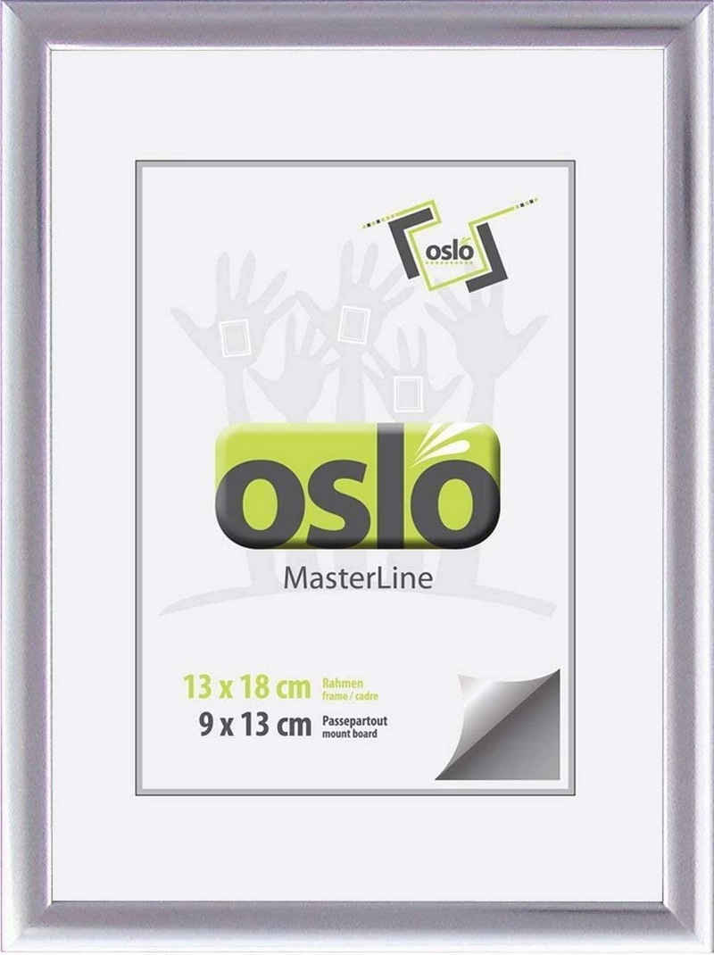 Oslo MasterLine Einzelrahmen Bilderrahmen 13 x 18 cm Aluminium schmal mit Aufsteller, silber glänzend Alu Hoch- und Querformat