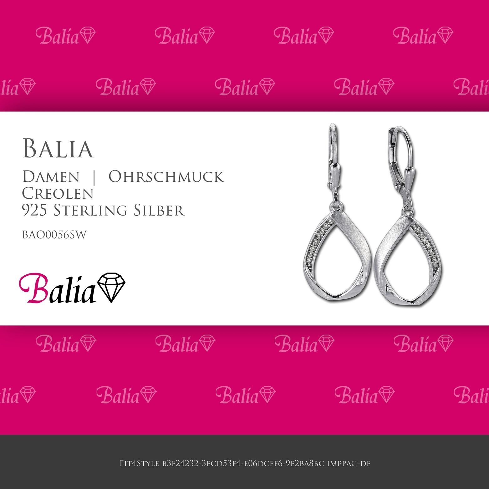 Balia Paar Ohrhänger Balia Damen 3,6cm poliert Länge Ohrringe matt aus und 925 Silber, Swing Ohrhänger Sterling (Ohrhänger), ca. Damen