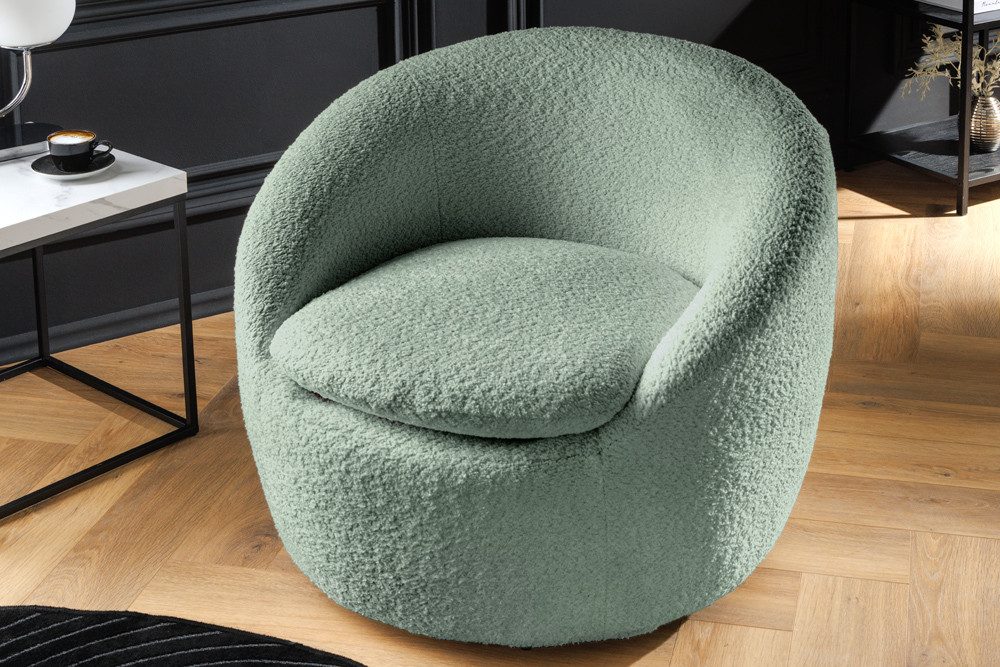riess-ambiente Drehsessel ALPINE salbei - Bouclé, 360° drehbar, Armlehnen, Polsterung, montiert (Einzelartikel, 1-St), Sessel mit Teddystoffbezug - ideal für Schlaf-, Wohnzimmer & Leseecke