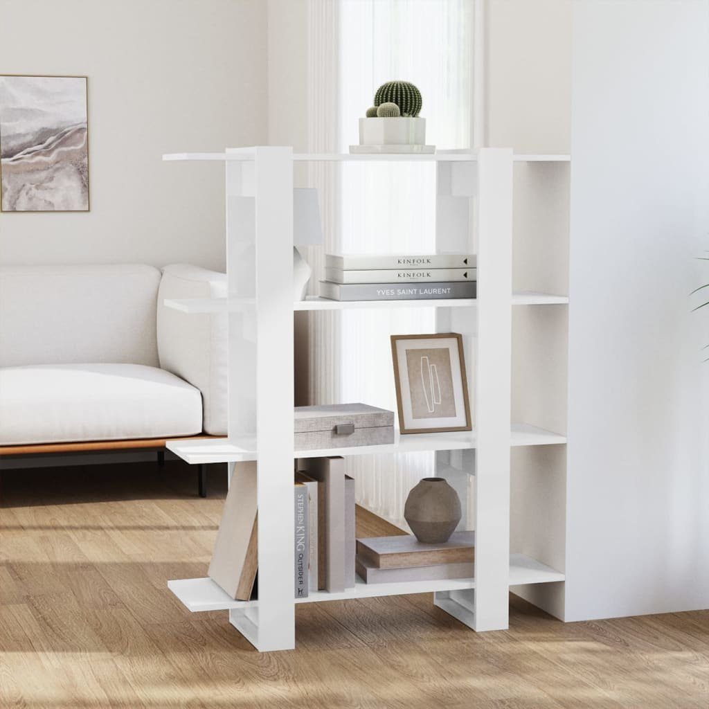 cm furnicato Bücherregal/Raumteiler Bücherregal Hochglanz-Weiß 100x30x123,5
