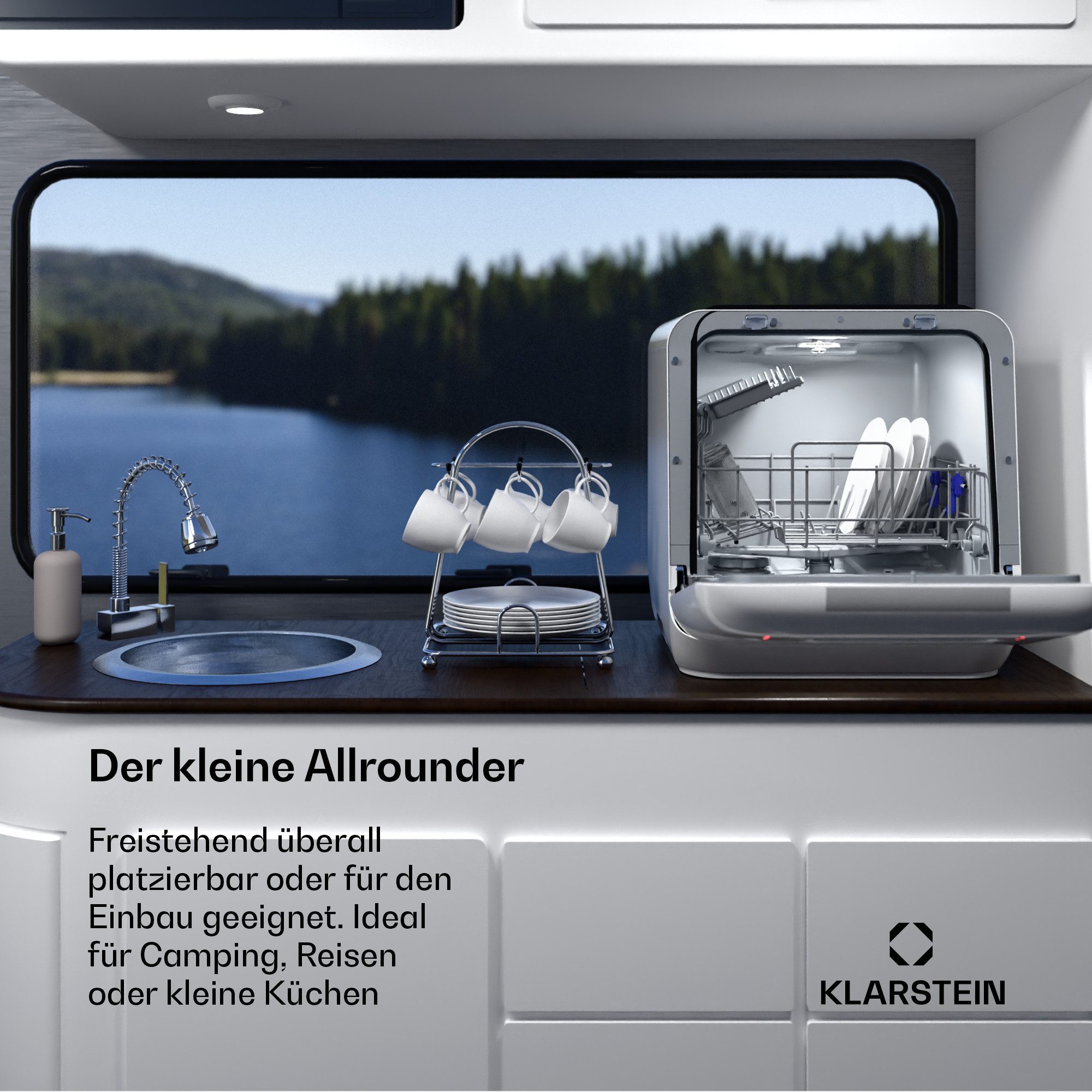 Klarstein Standgeschirrspüler 10047348, 3 l, Mini Spühlmaschine freistehend 5 L Camping Tragbar ECO