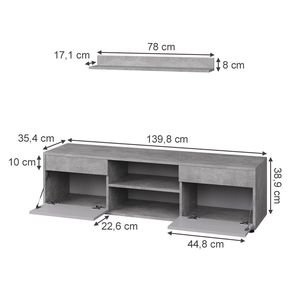 Vicco Wohnwand Berno, Beton/Weiß, 2 Teile, (1-St)