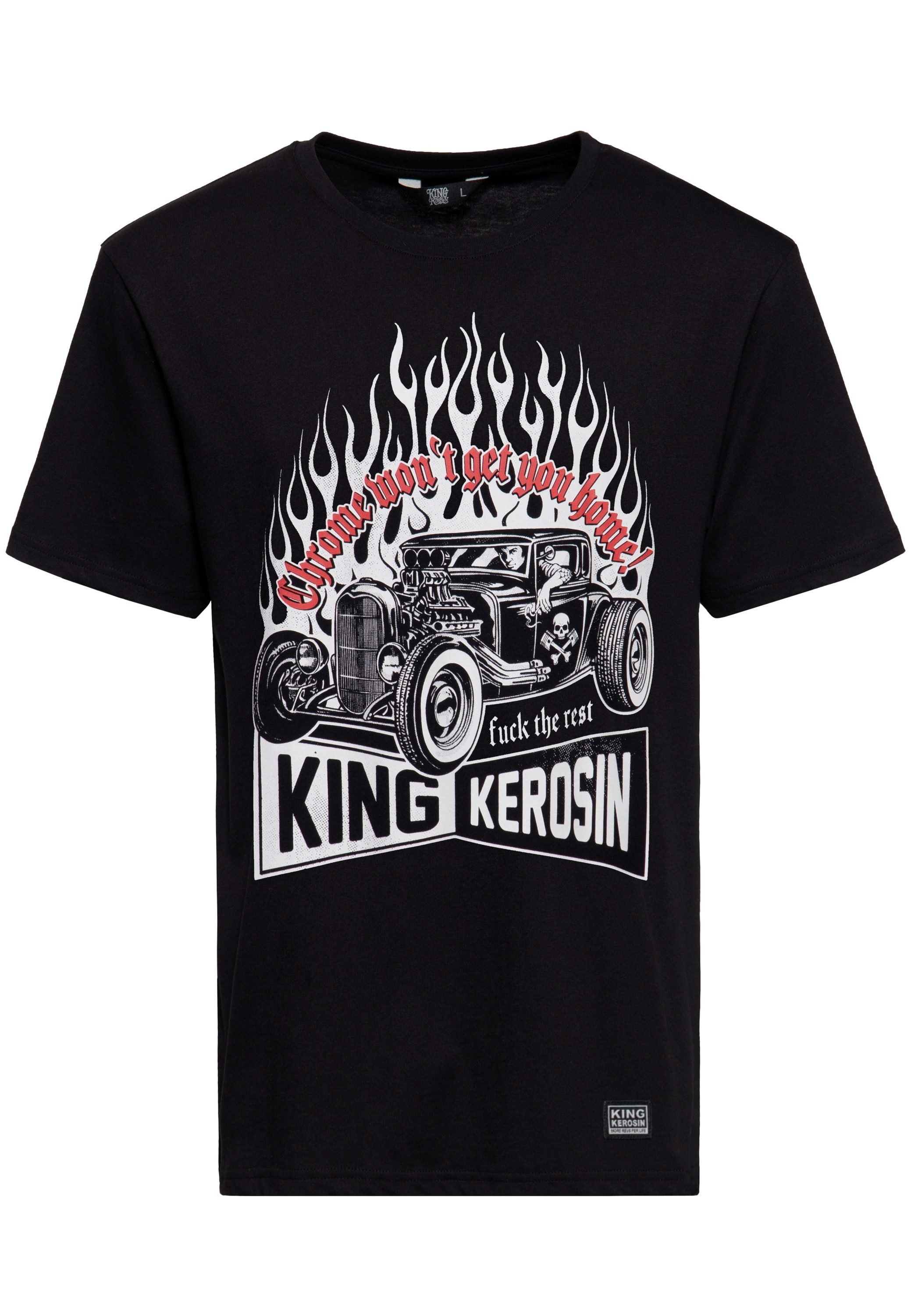 KingKerosin Print-Shirt Chrome Won't Get You Home (1-tlg) mit großem Hot-Rod Artwork