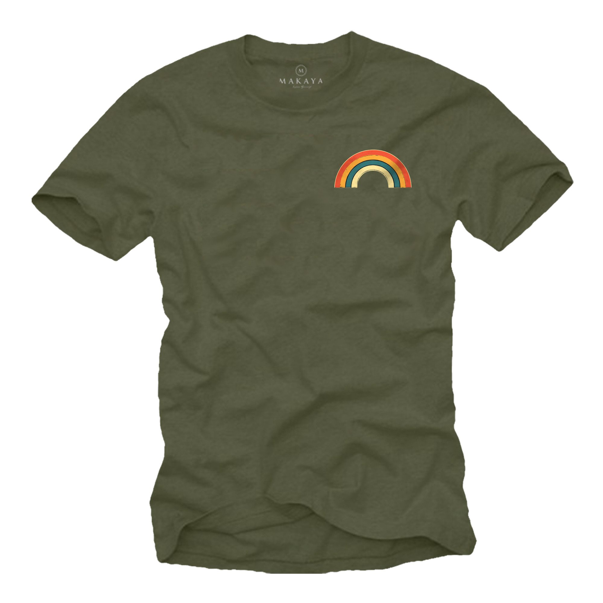 MAKAYA T-Shirt mit Regenbogen Streifen Vintage Regenbogenfarben Herren (Schwarz, Blau, Grau, Blaugrau, Weiß, Grün, Lila, S, XL, 3XL, 4XL, 5XL, L, M, XXL) Baumwolle