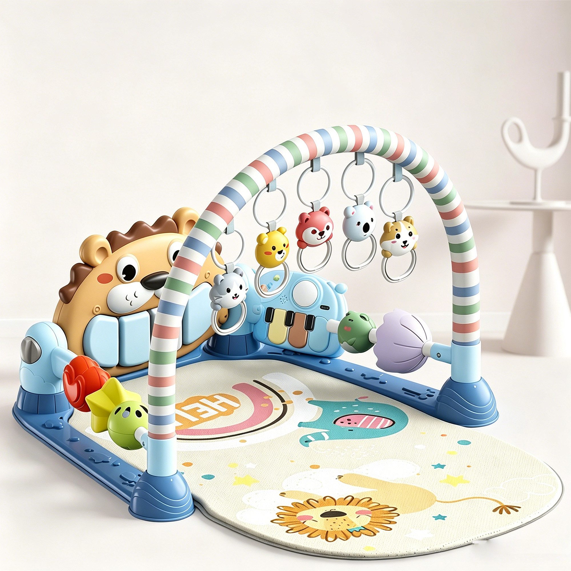 Luckice Baby Gym 4-in-1 Spielbogen, Baby Spielbogen mit Klavier, Lernspielzeug, (Baby Spielmatte, Geschenk für Kleinkinder 0-36 Monate, Bauchlage / Bauchzeit Spielzeug, 1-tlg., Doppelseitiges Baby-Klavier mit Musik, Lichtern, Spielbogen & Rasseln), Spielm