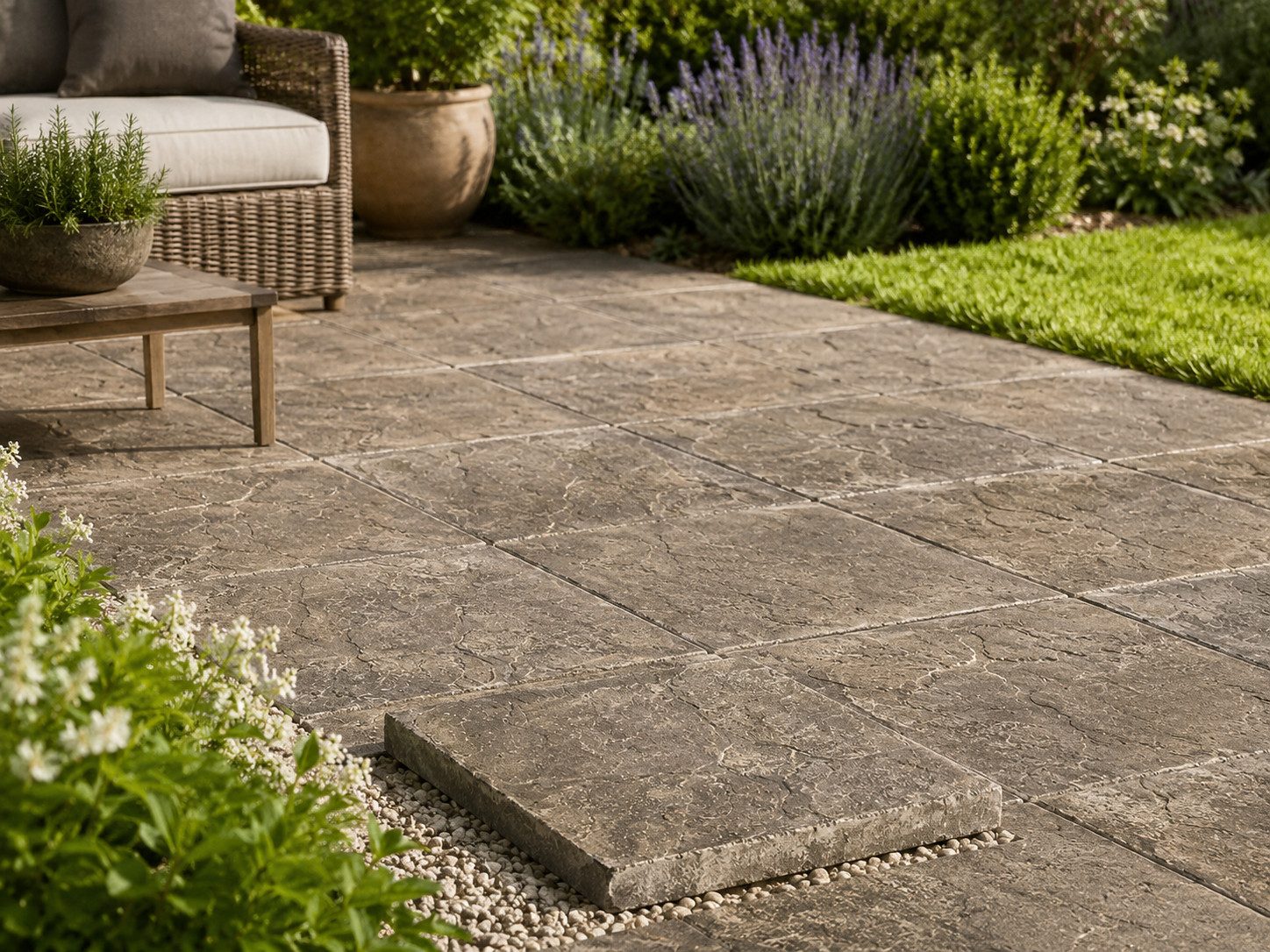 Xlmoebel Terrassenplatte Rustikale Natursteinoptik Gartenplatten Terrasse Set Sofort, Beton 43x43, Grau, Set, 7 Gartenplatten, Hergestellt in Europa