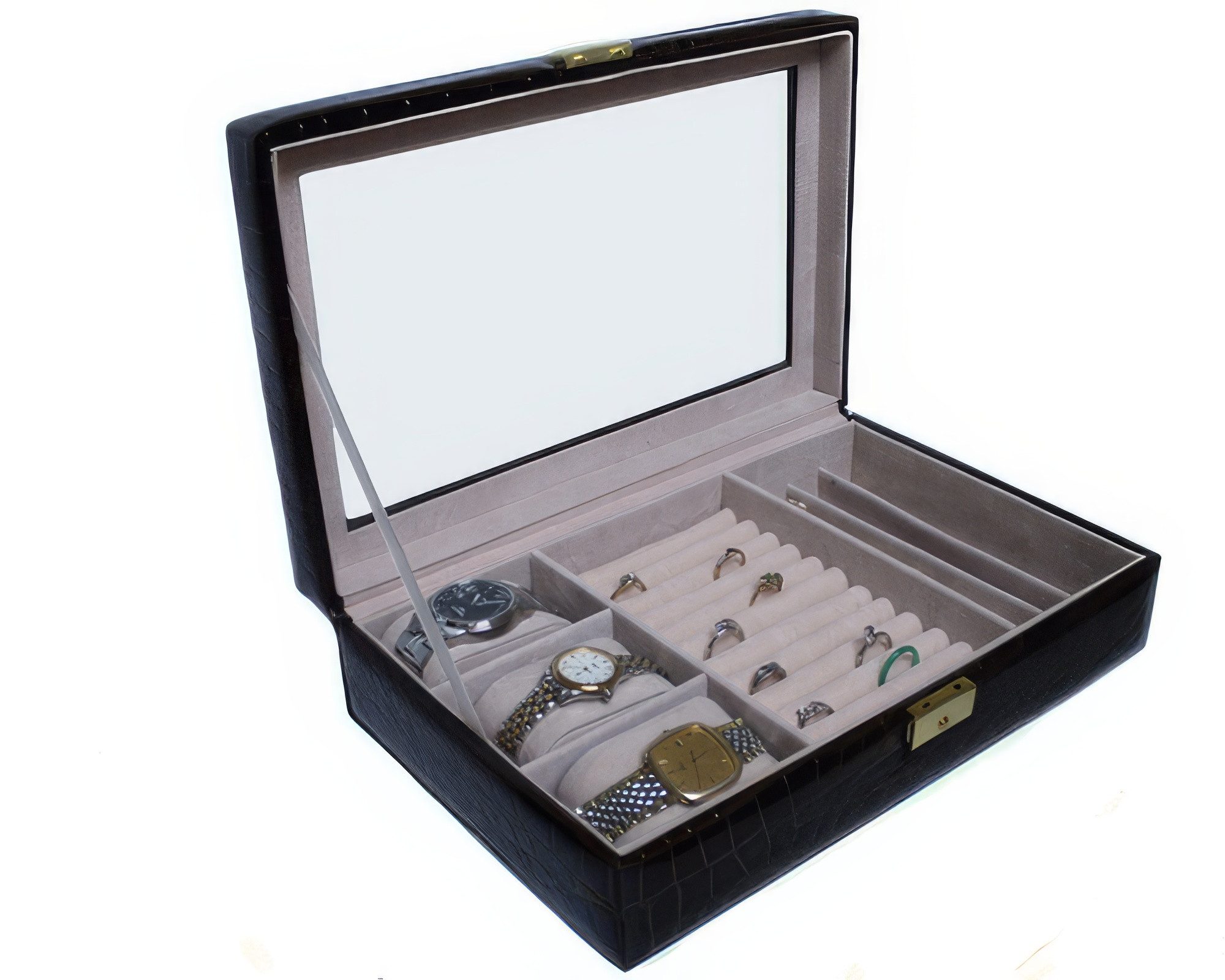 Yudu Schmuckkoffer Schmuckkoffer Uhrenbox Schaukasten mit Glasdeckel 1210034