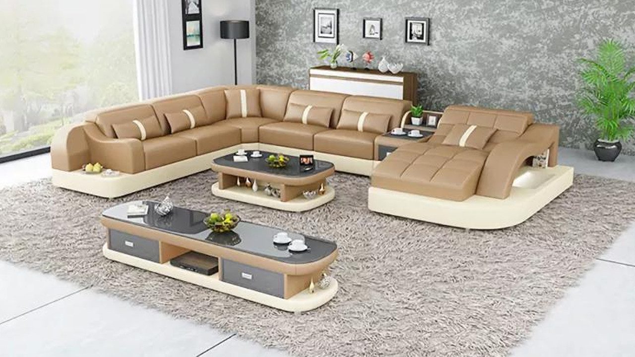 Xlmoebel Wohnlandschaft Elegantes Design-Sofa mit Polsterung und Couchtisch in U-Form, Hergestellt in Europa