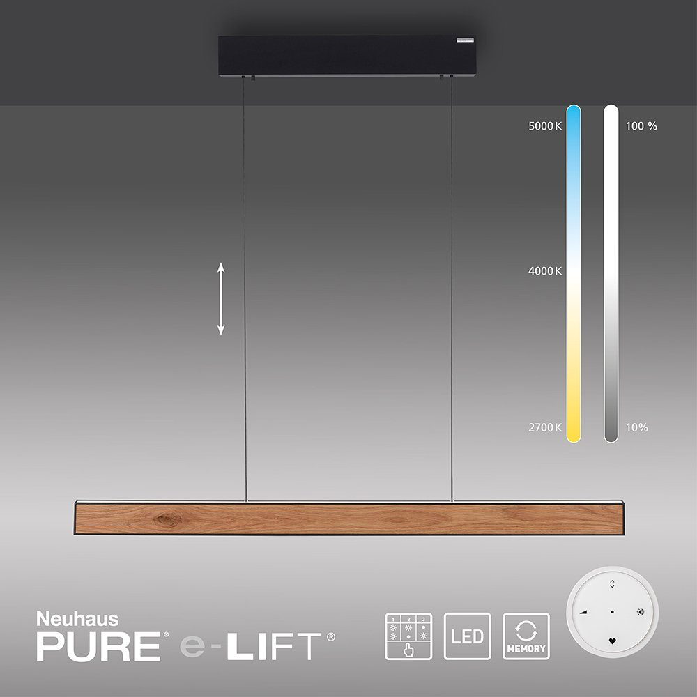 Paul Neuhaus LED Pendelleuchte LED Pendelleuchte PURE-E-MOTION, CCT-Farbtemperaturregelung, Dimmfunktion, Memoryfunktion, 1xLED-Board/26W/2700-5000K, warmweiß bis kaltweiß, elektrisch ausfahrbar dimmbar Fernbedienung CCT Holz