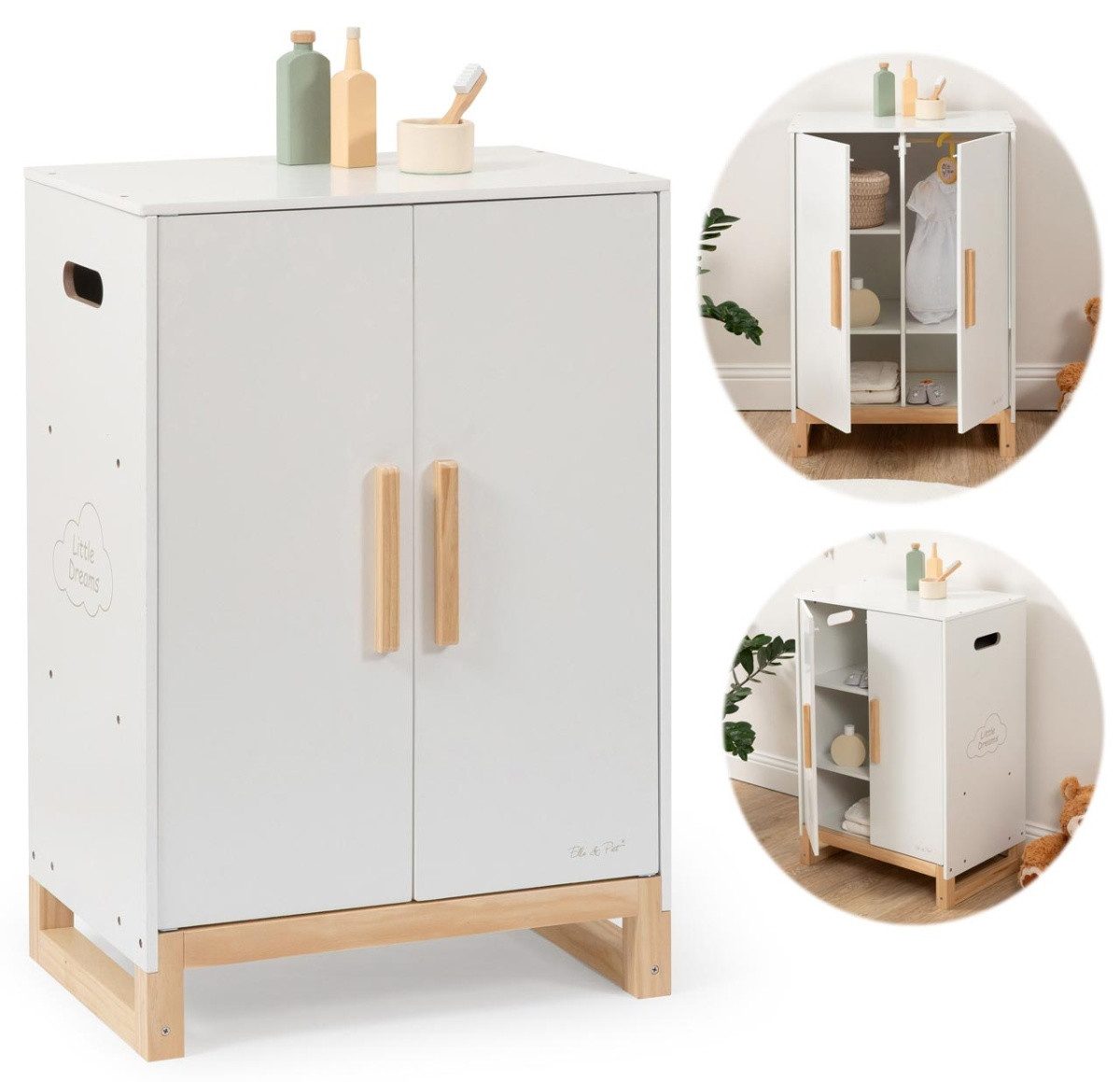 ELLA & PIET® Puppenmöbel Großer Puppenschrank DRESSY aus Holz (Weiß-Schlamm günstig online kaufen