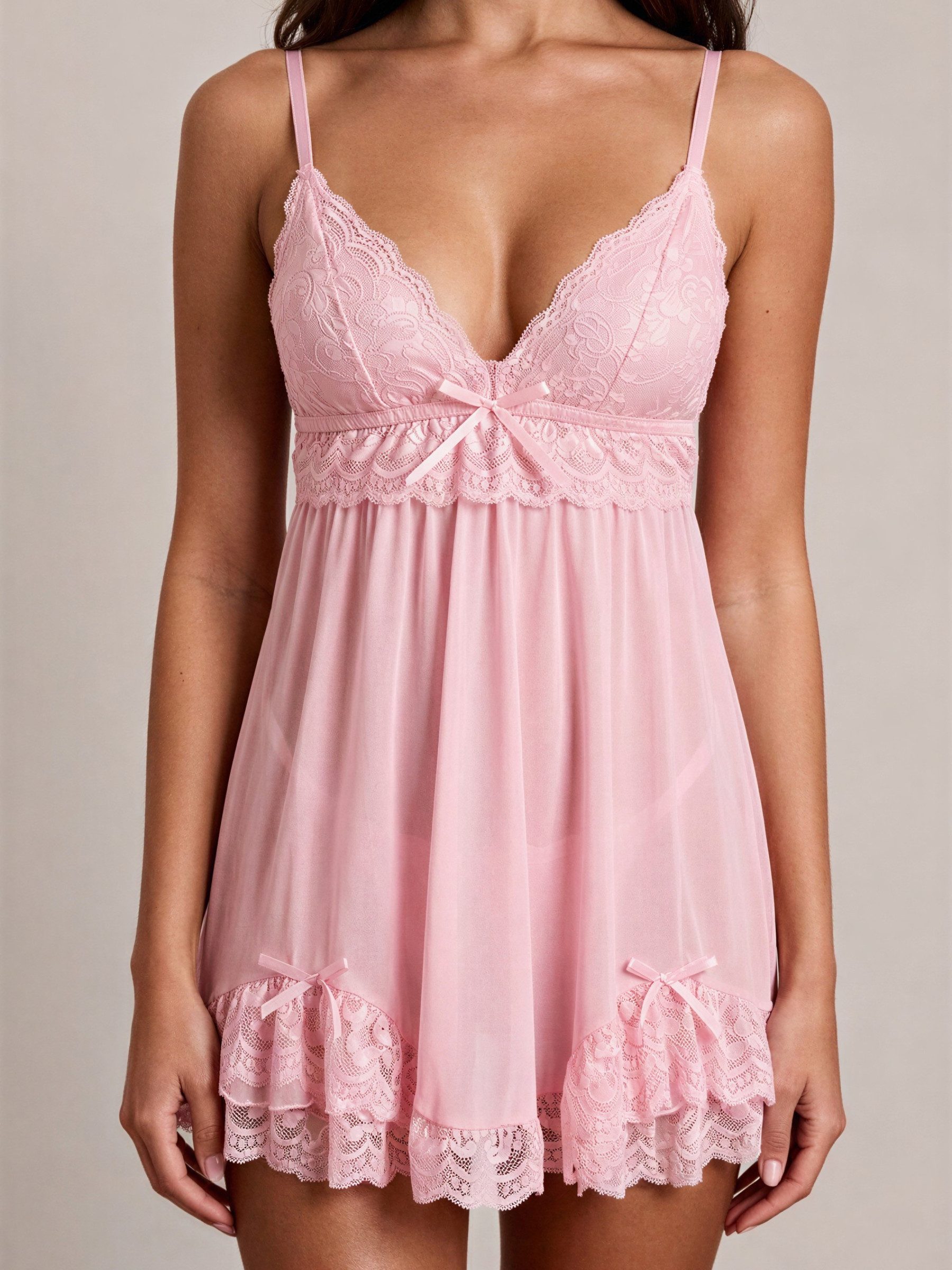 Elegant Love Negligé Babydoll aus Spitze und Mesh – Lingerie mit weich fließendem Rock (Set, 2-tlg., mit Tanga) Nachtwäsche für Damen – feminine und bequeme Homewear