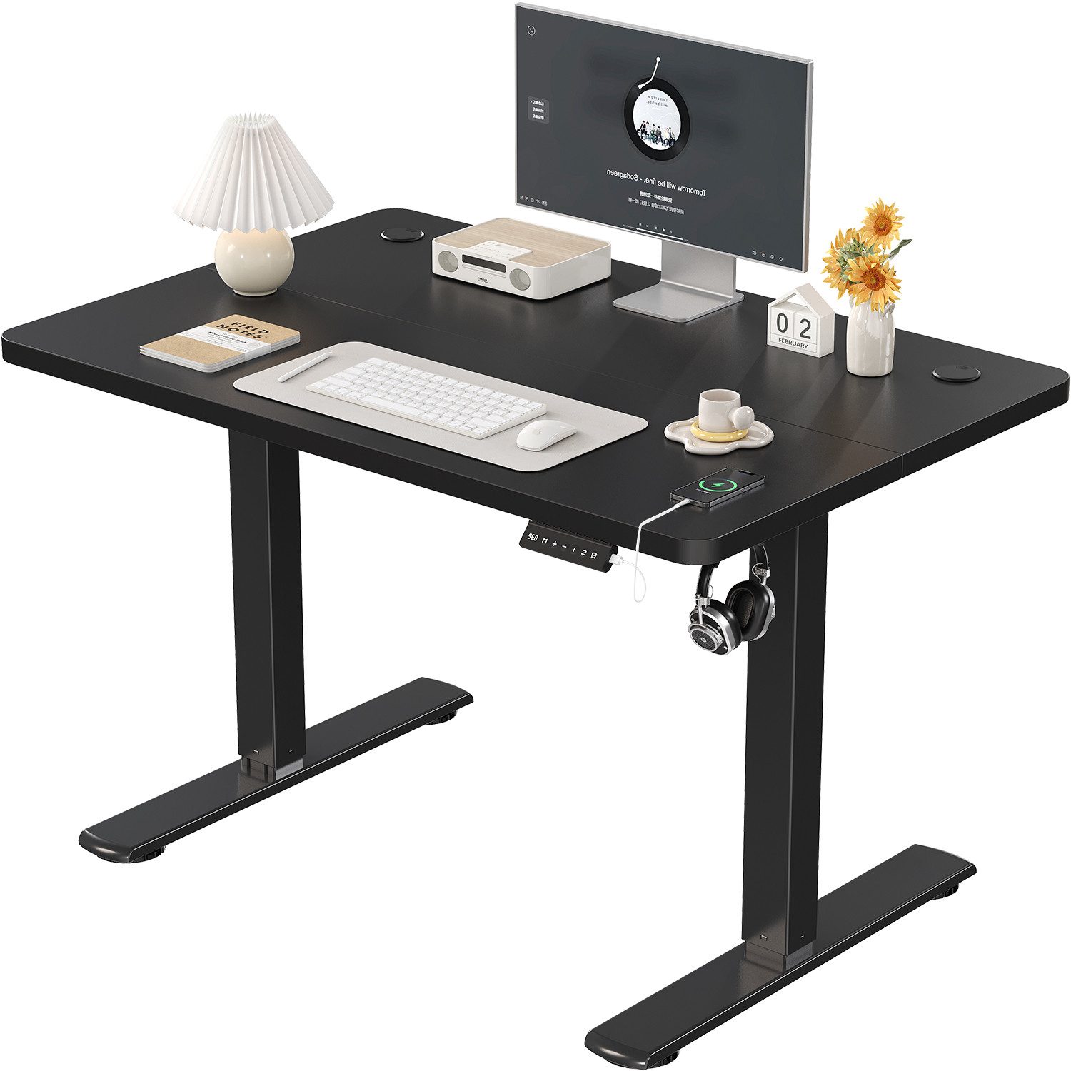Furnicopia Schreibtisch Höhenverstellbarer mit USB-Ladefunktion und Wecker- günstig online kaufen