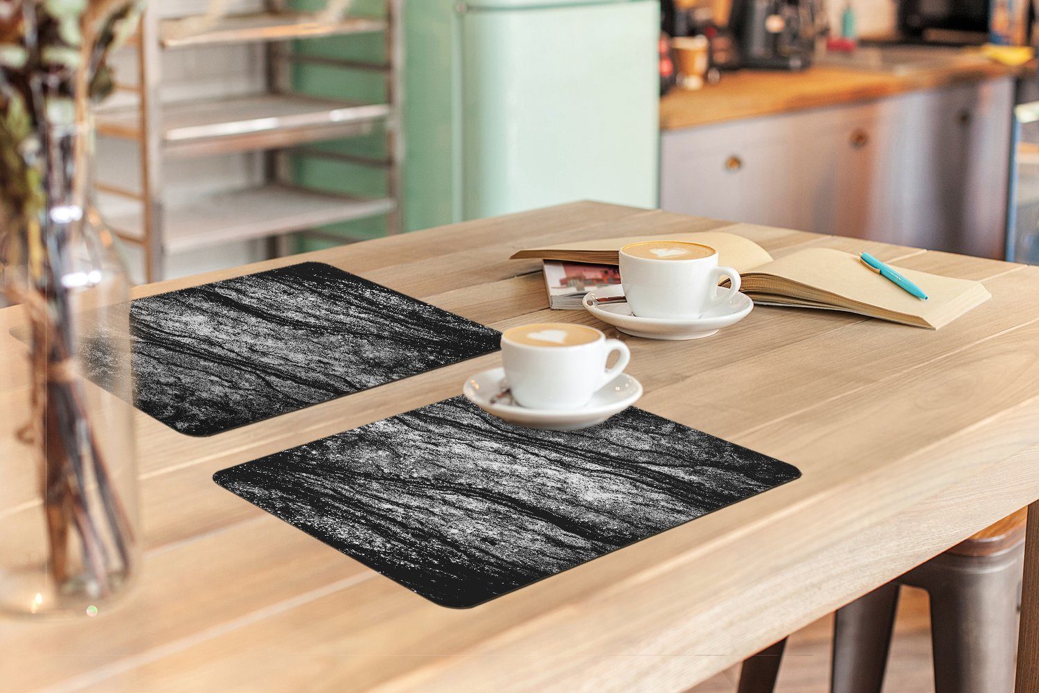 MuchoWow Platzset Granit - Stein - Schwarz - Weiß, (6-St), Platzsets, Tischset, Abwaschbar, Tischsets, Platzdeckchen
