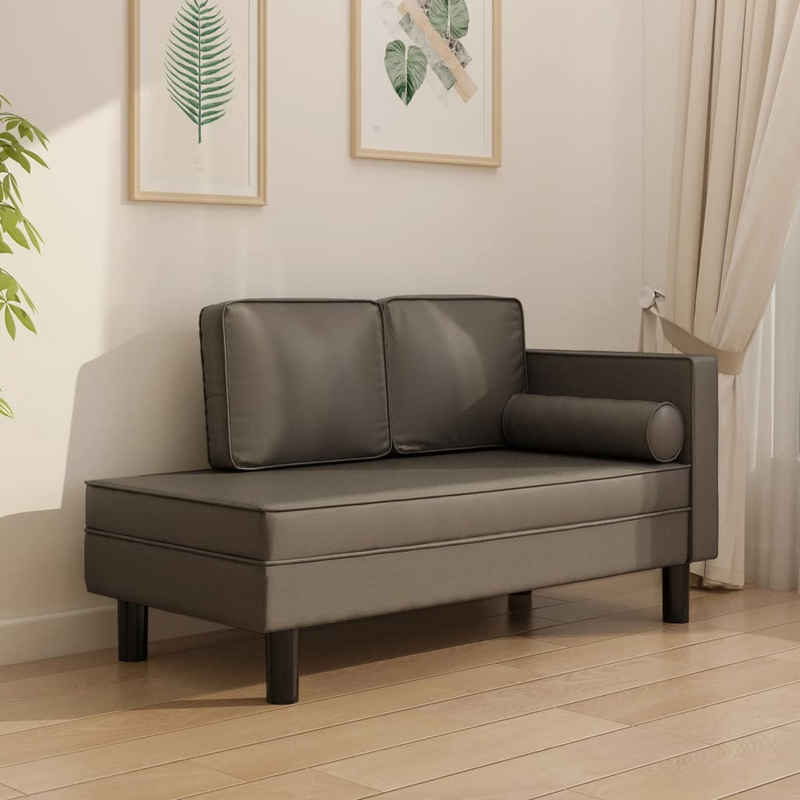 vidaXL Sofa Chaiselongue mit Kissen und Nackenrolle Grau Kunstleder