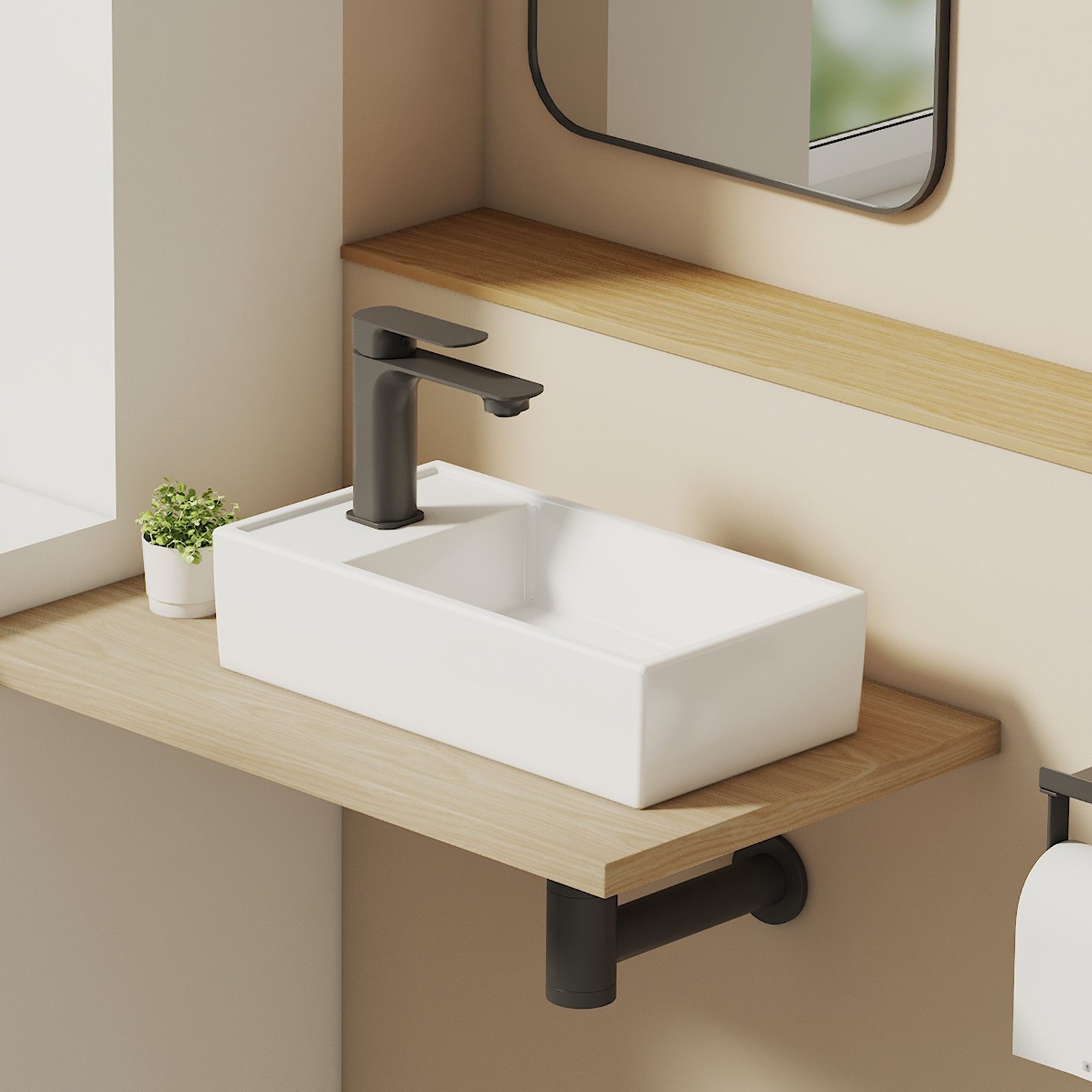 EMKE Aufsatzwaschbecken Aufsatzwaschbecken eckig Keramik Hängewaschbecken 4 günstig online kaufen