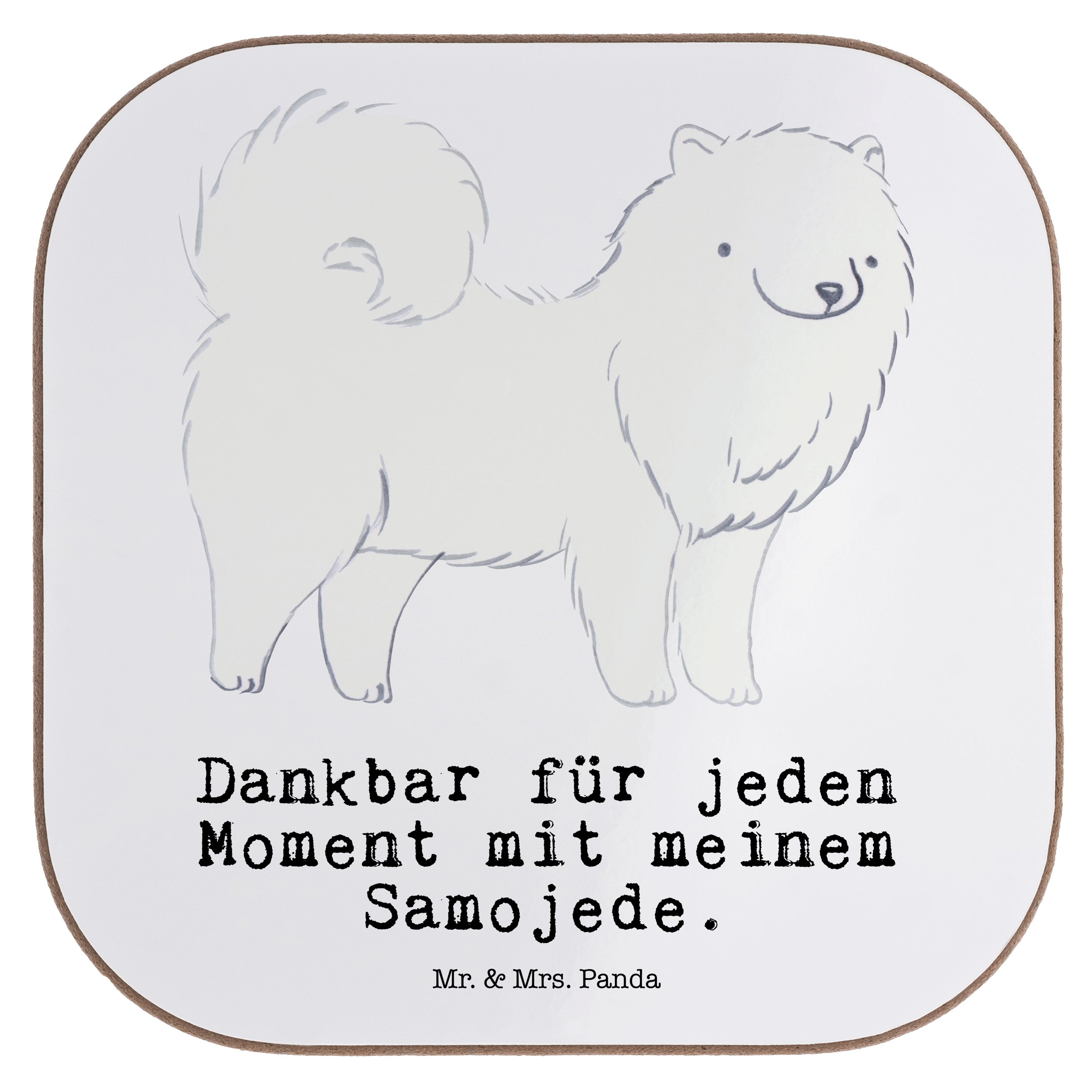 Mr. & Mrs. Panda Getränkeuntersetzer Samojede Moment - Weiß - Geschenk, Tierfreund, Welpe, Samojedenhund, 1-tlg.